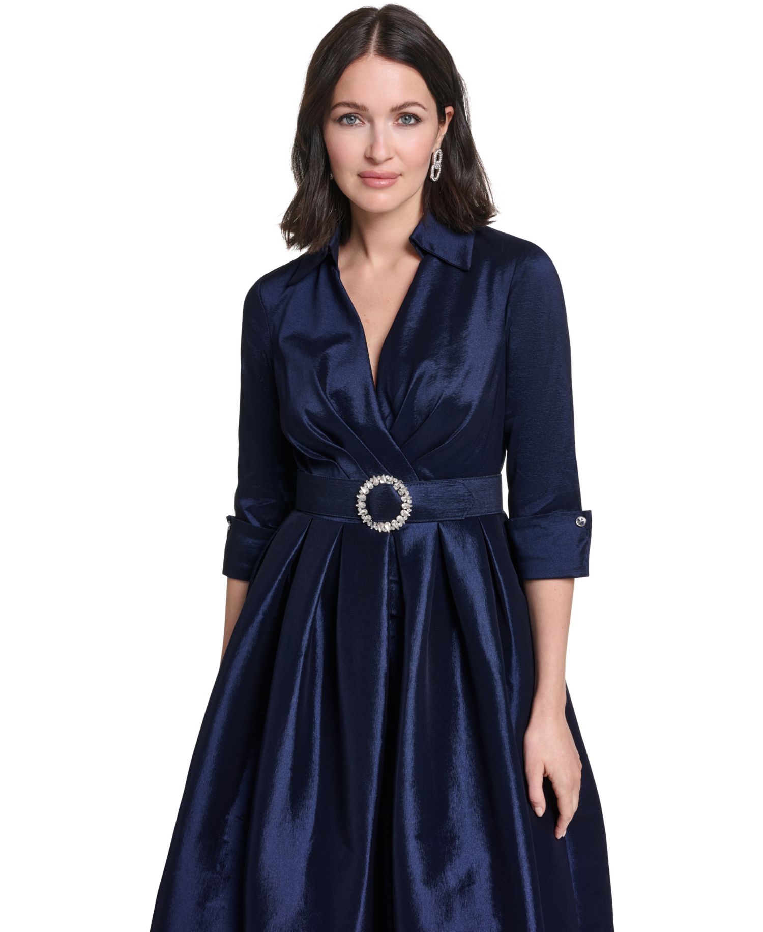 Petite Wedding Guest 3/4-Sleeve Embellished Dress