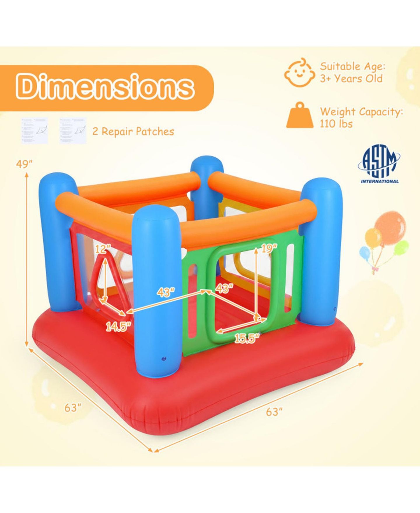 Детская игрушка HONGGE 3-in-1 Blow Up Jumping House with Transparent Side Walls, цвет: Красный / Оранжевый — фото 3