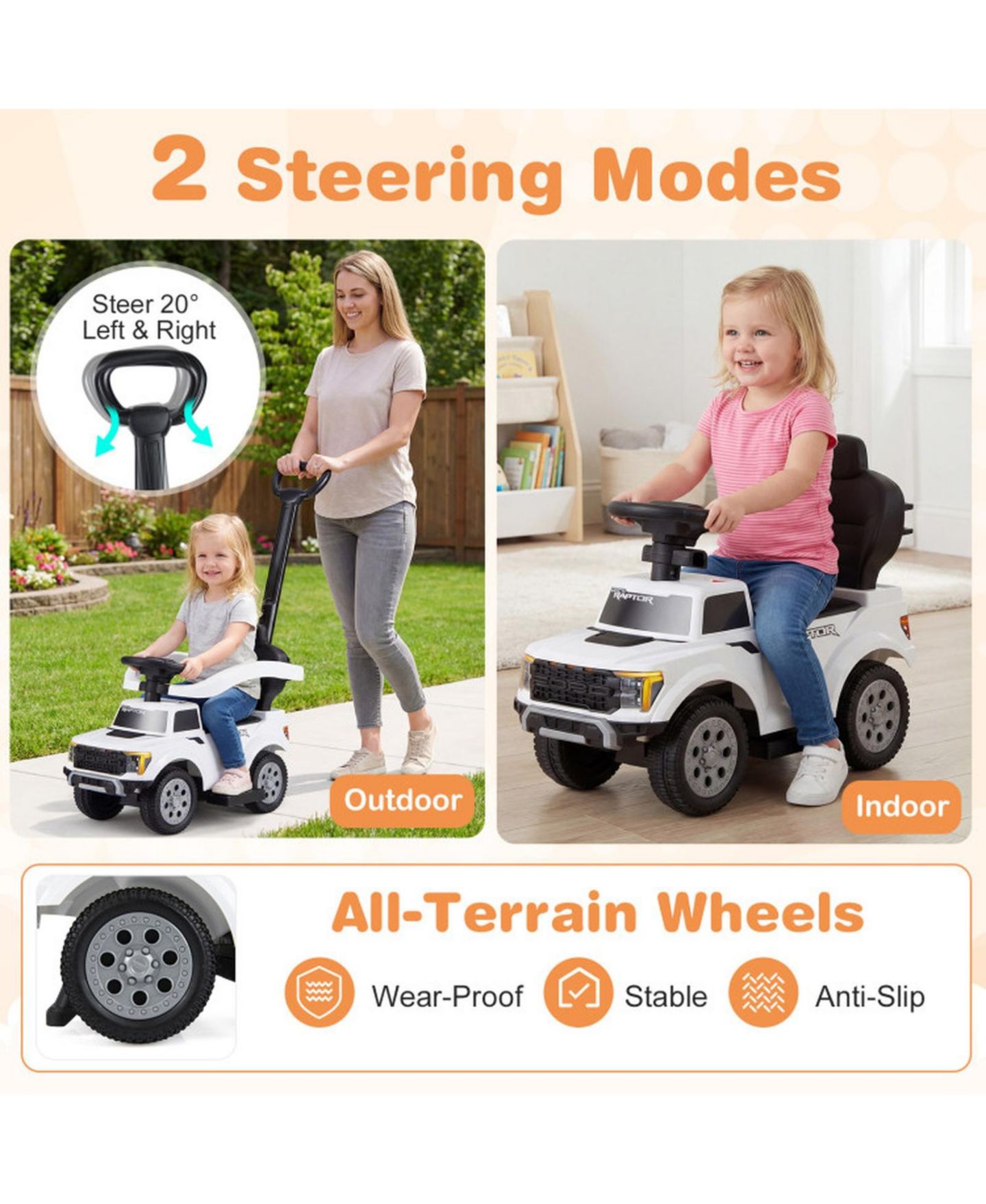 Детская игрушка HONGGE 3-in-1 Kids Ride-On Push Car with LED Lights and Under-Seat Storage, Ages 1.5-3, цвет: Белый — фото 8