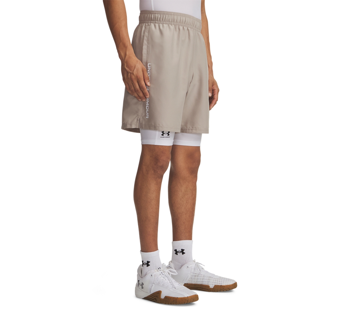Under Armour Men's Moisture-Wicking Logo-Print 8-1/4" Tech Shorts - 203 Timberwolf
