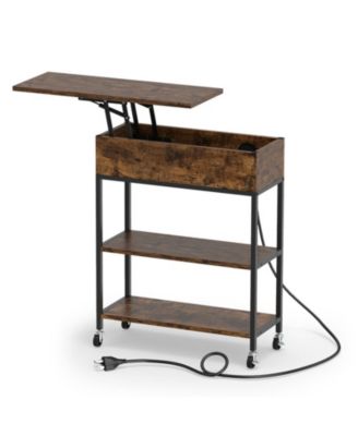 Lift Top End Table with Hidden Charging Station and Lockable Universal Wheels