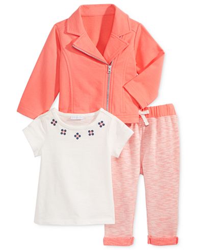 First Impressions 3-Pc. Moto Jacket, T-Shirt & Marled Leggings Set, Baby Girls (0-24 months), Only at Macy's