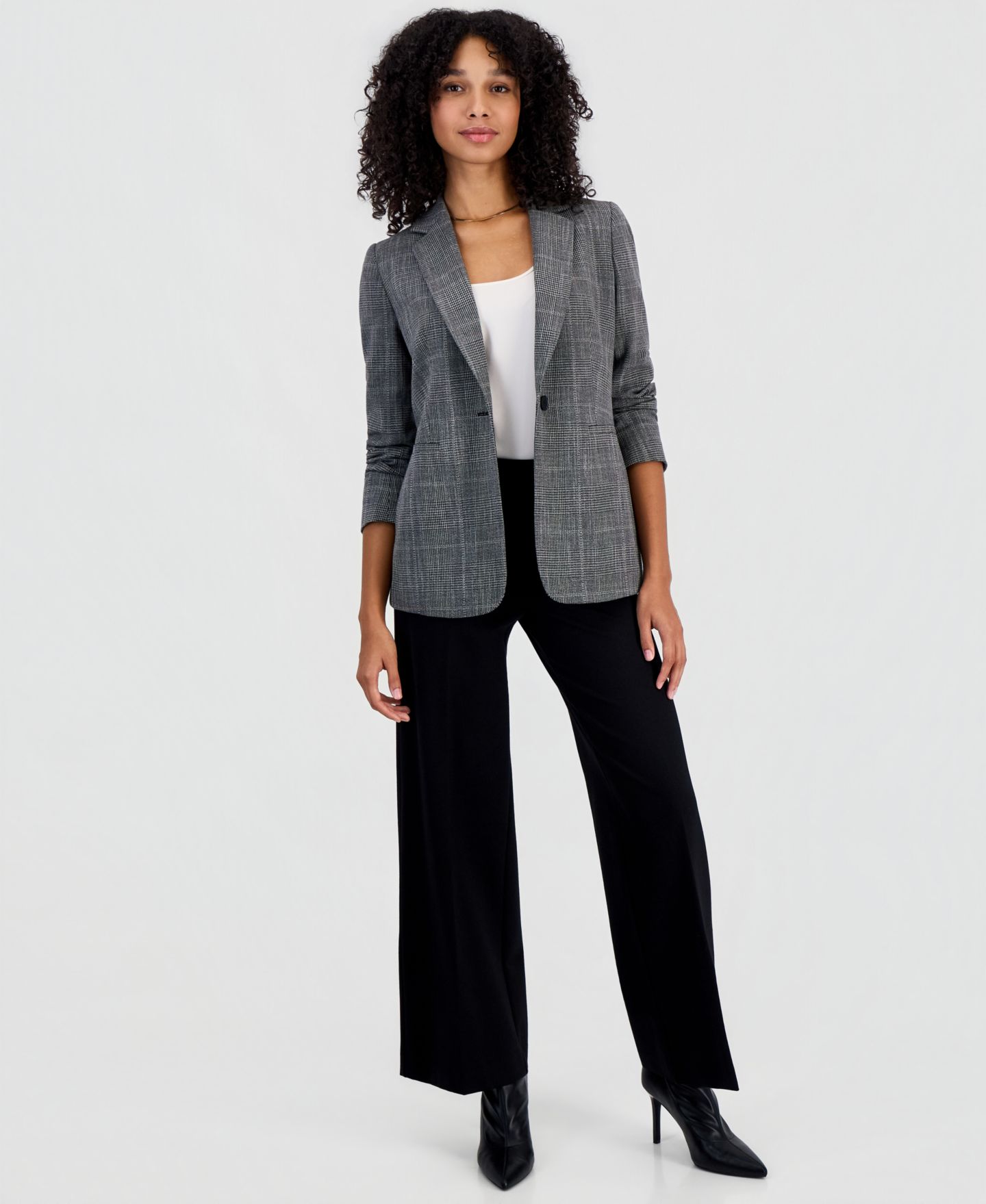 Женский пиджак Bar III Plaid-Stretch Blazer, цвет: Чёрный разноцветный — фото 2