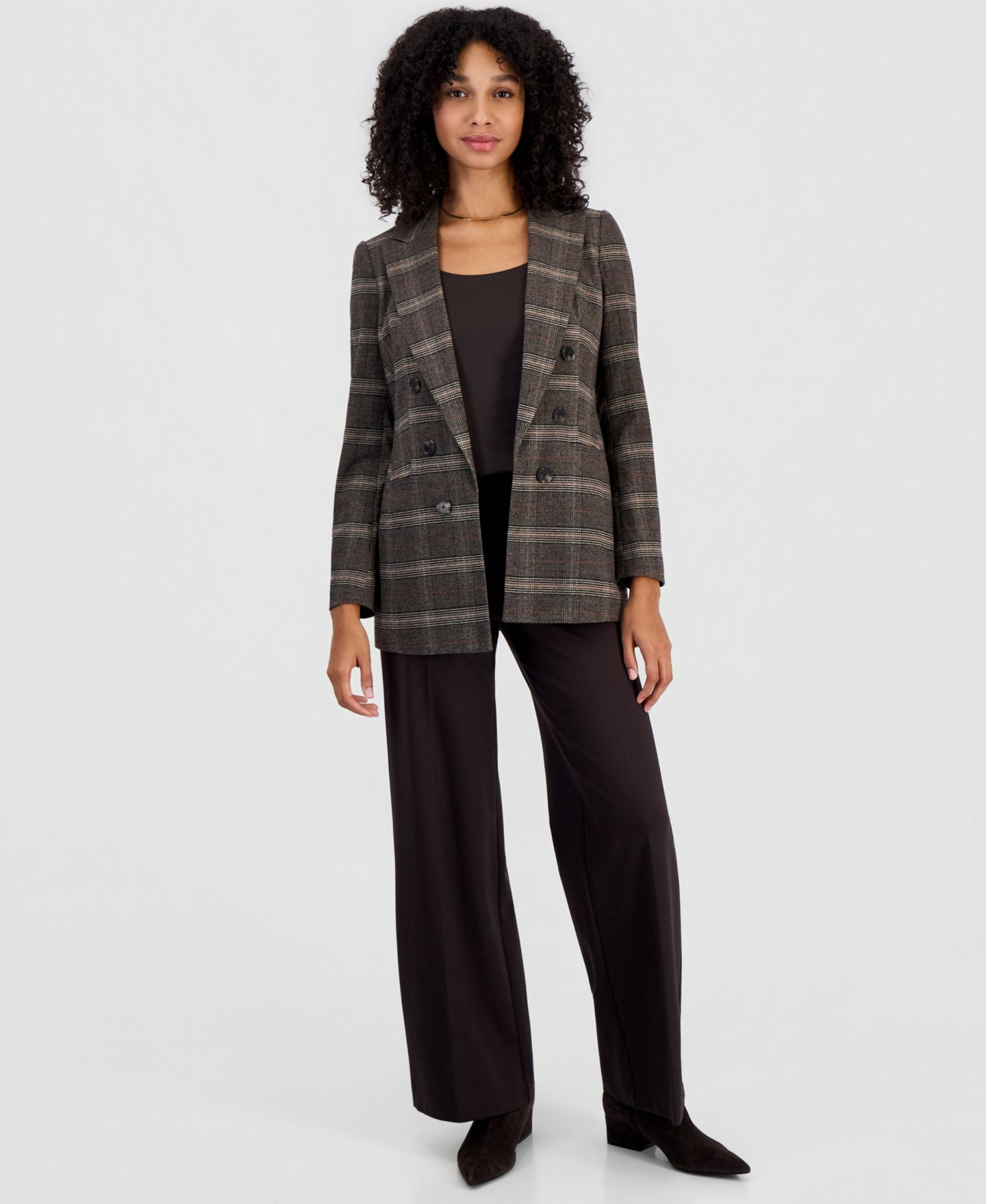 Женский пиджак Bar III Plaid Double-Breasted Blazer, цвет: Чёрный / Карамельный — фото 4