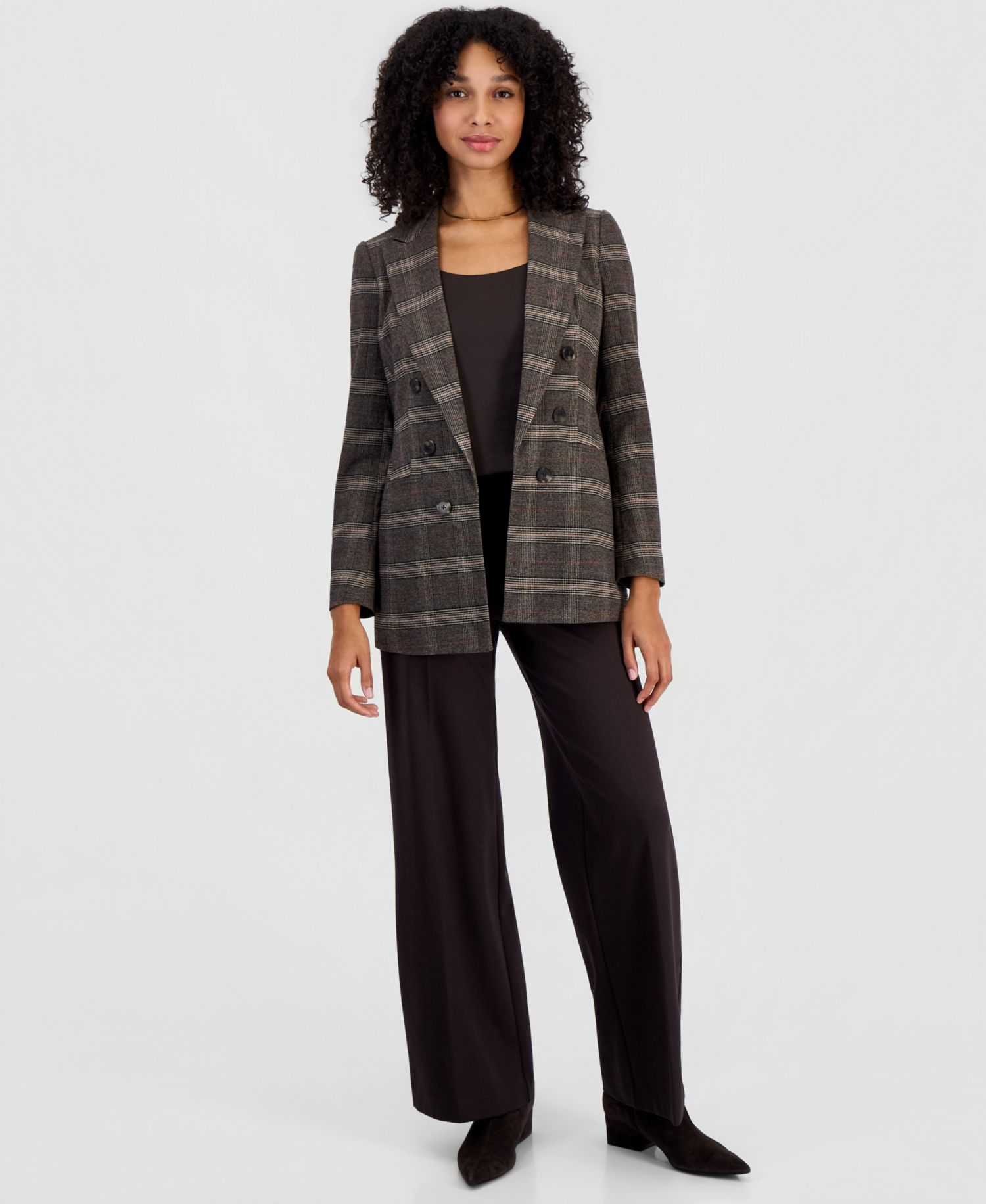 Women's Plaid Double-Breasted Blazer