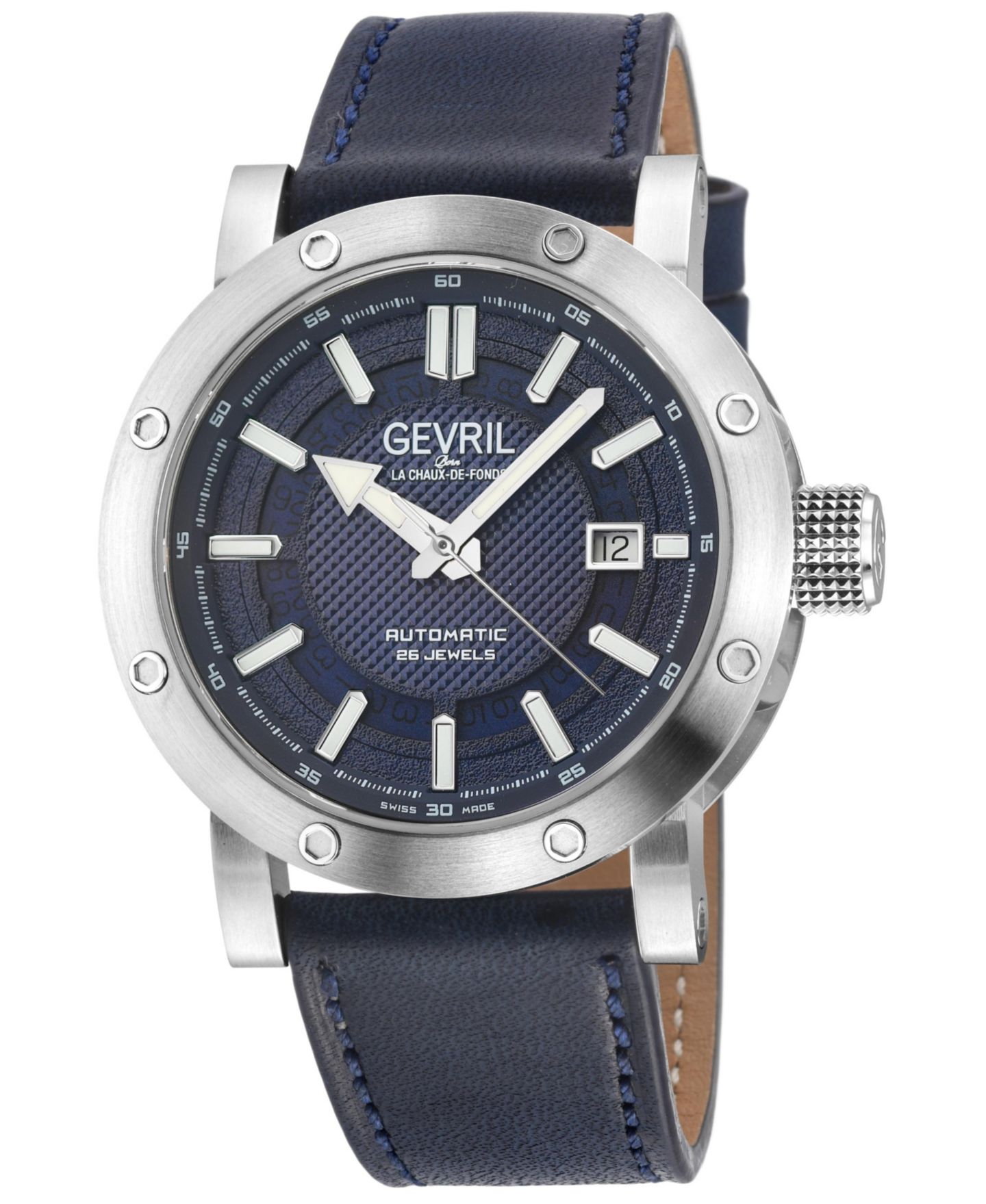 Мужские часы Gevril Swiss Made Flat Iron Swiss Automatic Italian Leather Strap Watch — фото 1