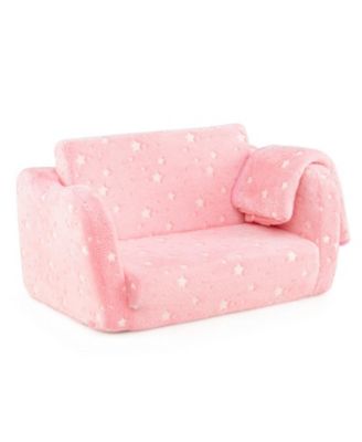 2-in-1 Folding Kids Couch with Glow-in-the-Dark Pattern and Matching Blanket