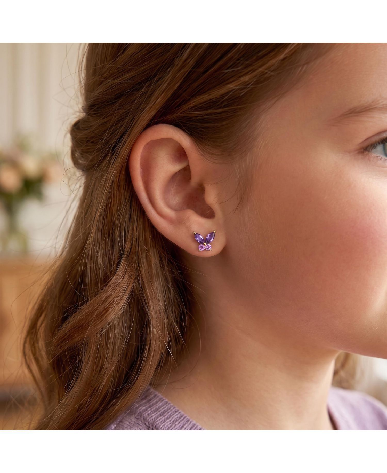 14K Gold Plated with Purple & Pink Cubic Zirconia Butterfly Earrings