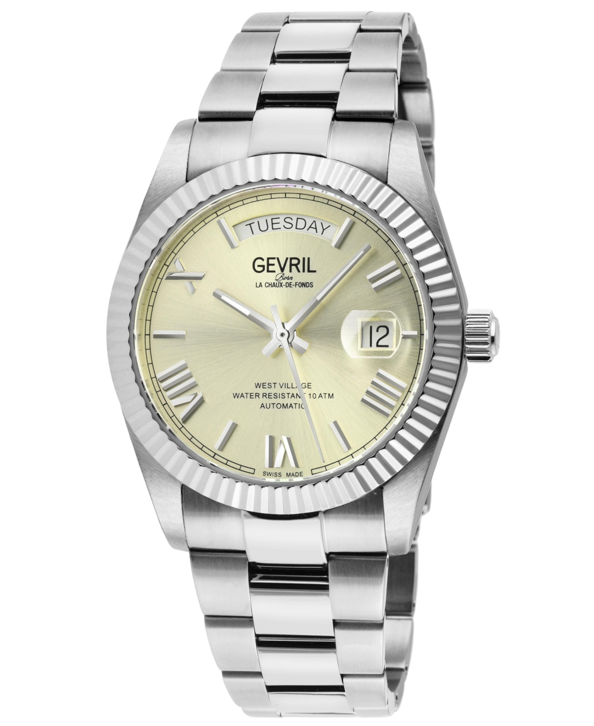 Gevril Men's Swiss Made West Village Swiss Automatic Silver Stainless Steel Bracelet Watch
