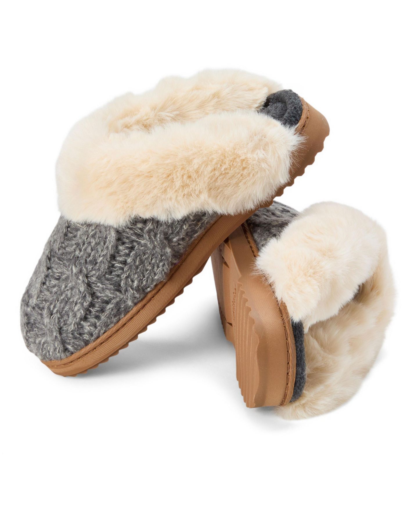 Женские тапочки Dearfoams Nicki Knit Scuff Cable Knit Slippers, цвет: Серый — фото 8