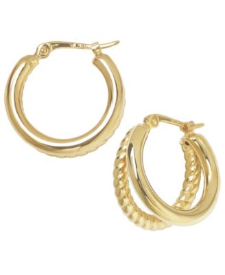 Sculptured Double Tube Twist Hoop Earrings in 14k Yellow Gold
