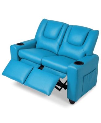 Kids 2-Seater Reclining Sofa with 2 Cup Holders and PU Leather Cover