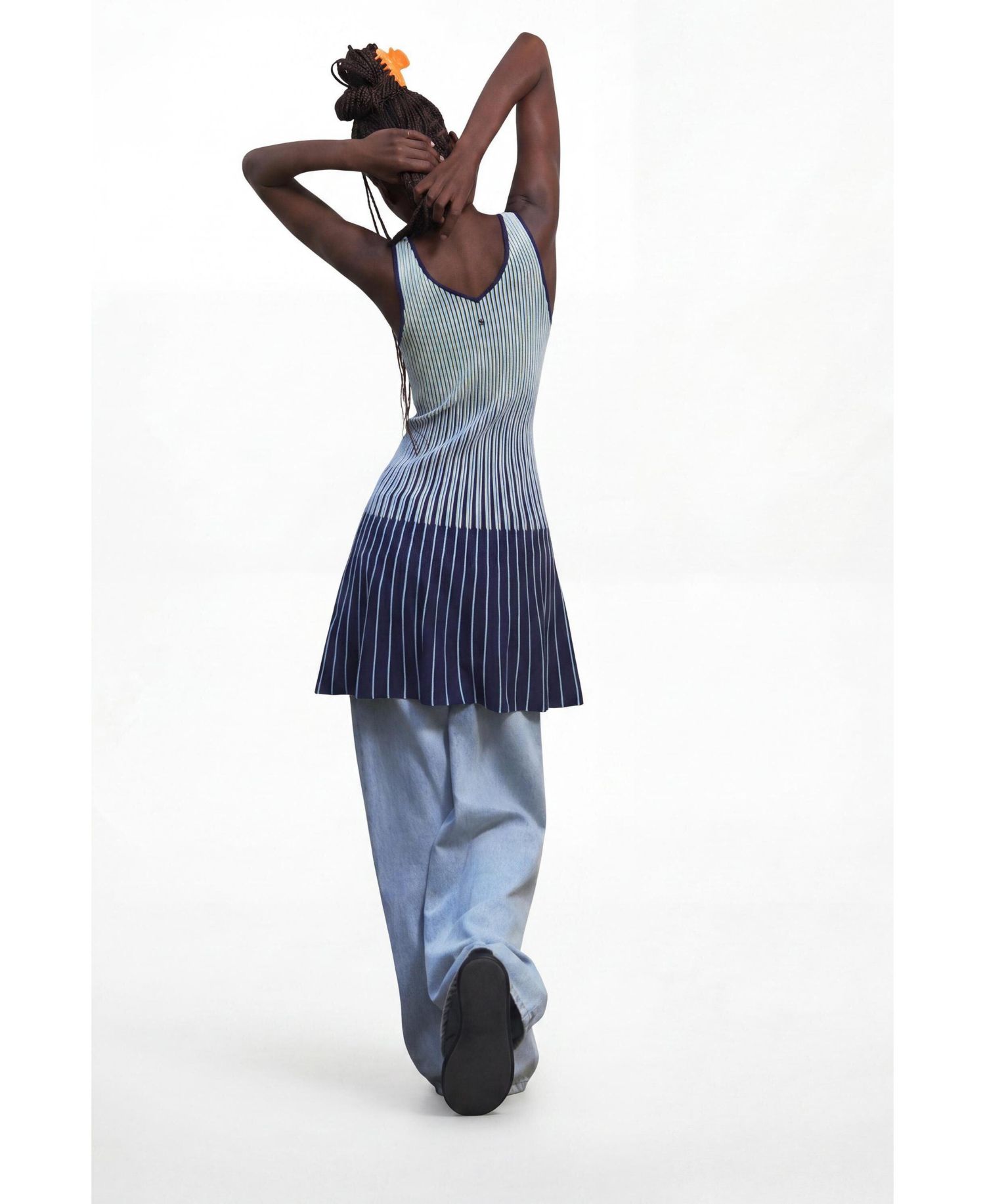 Women's Fit & Flare Striped Sleeveless Sweater Dress