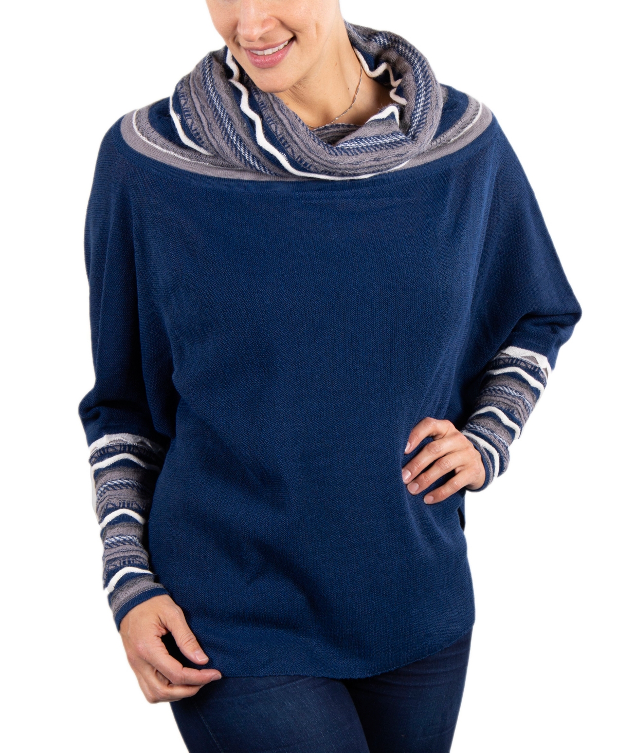 Simply Natural Women's Rossana Alpaca Cowl Neck Poncho Sweater In Blue