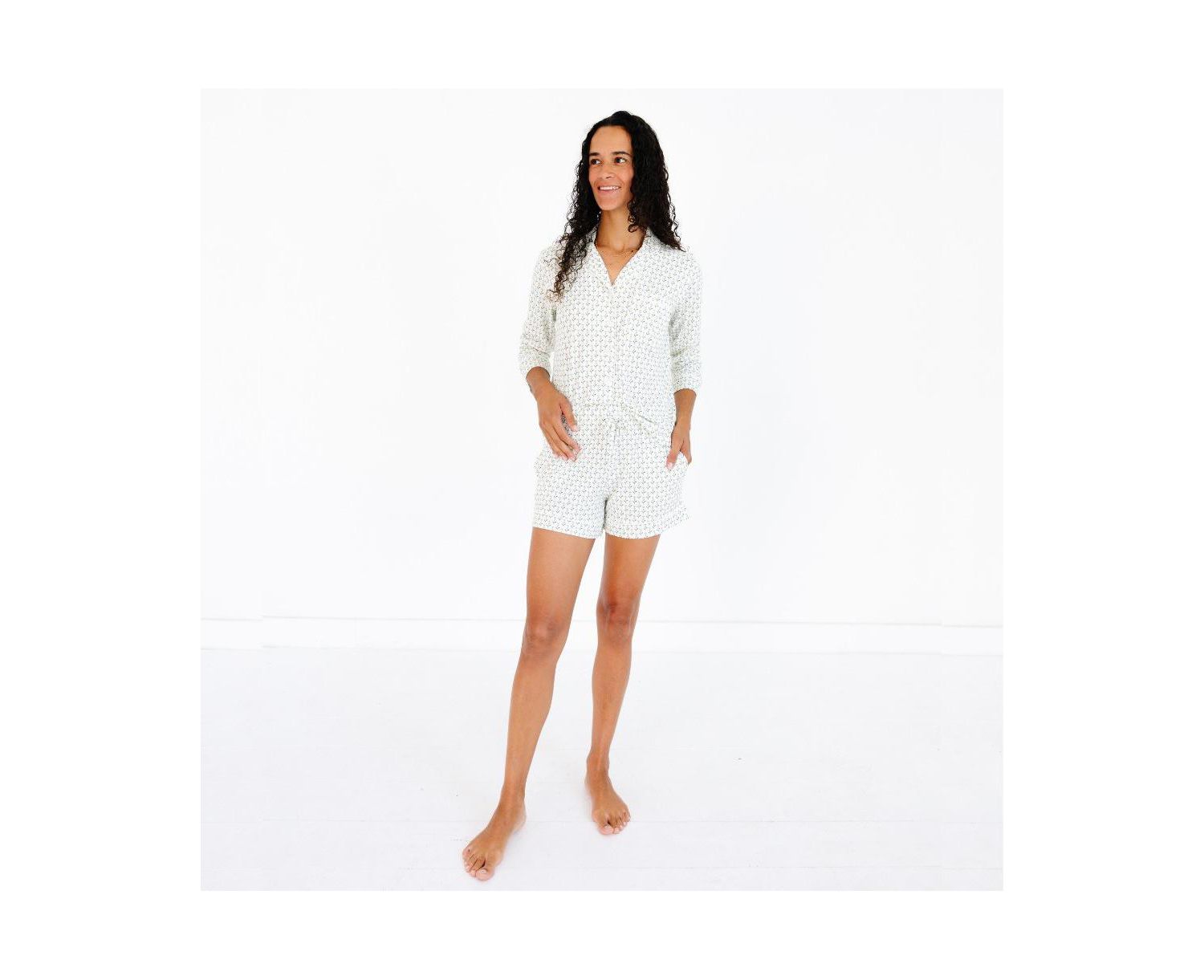 Women's Lane Viscose-from-Bamboo V-Neck Long-Sleeve Top and Shorts Pajama Set