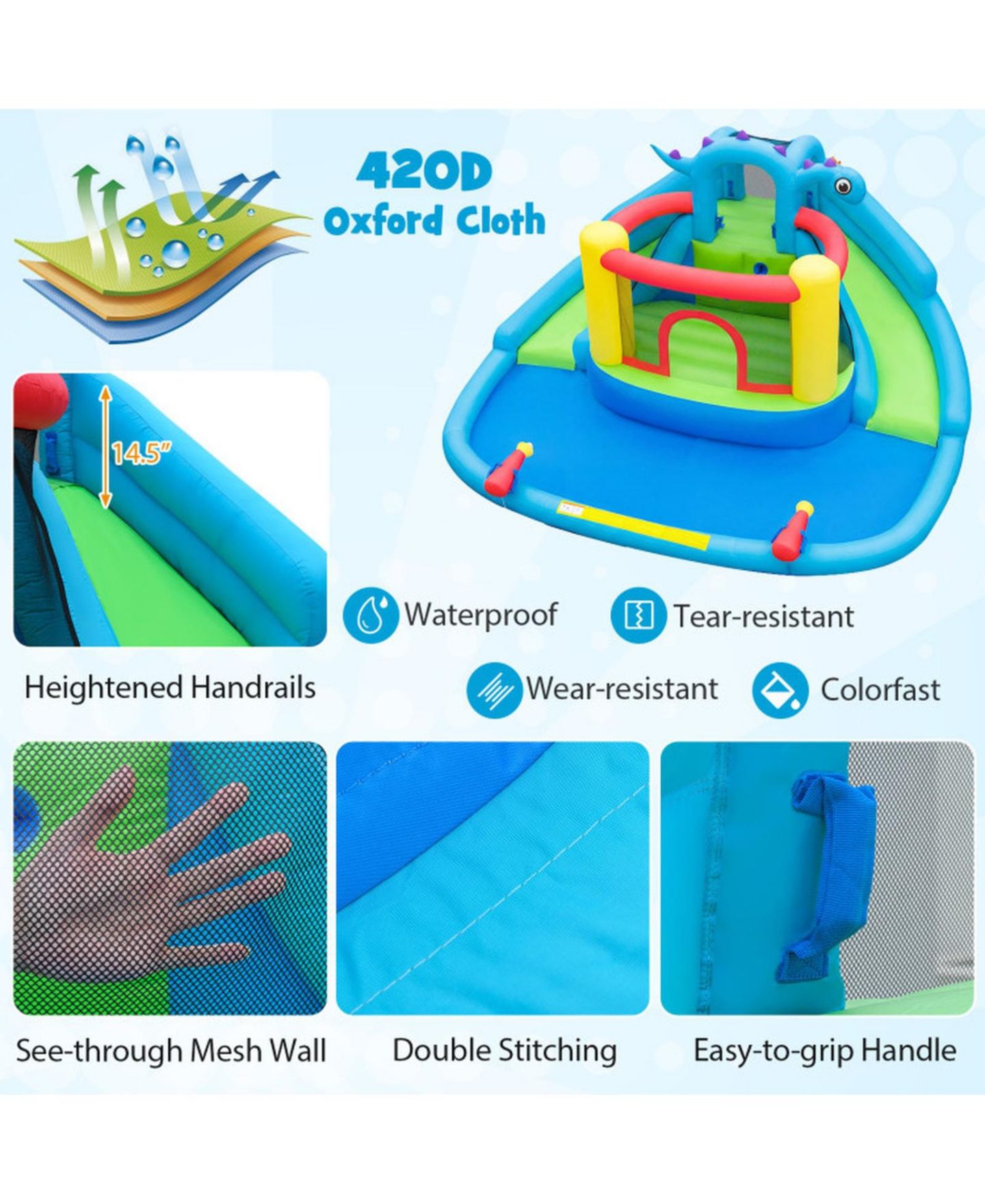 Детские игрушки SUGIFT Dinosaur Inflatable Water Slide Park with Double Slides and 950W Air Blower, цвет: Open Miscellaneous — фото 7