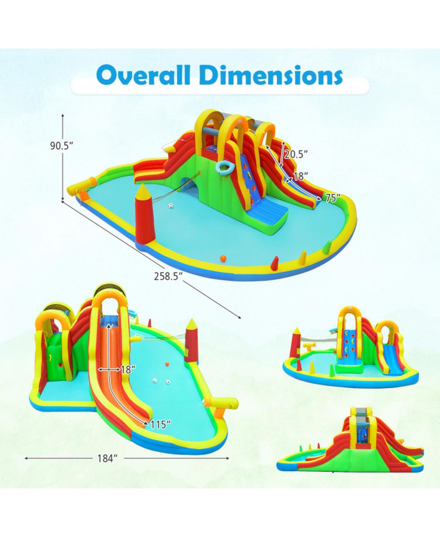Детские игрушки SUGIFT Inflatable Water Slide Park with 2 Long Slides, 258.5" x 184" x 90.5", 750W Air Blower, Ages 3-12, цвет: Open Miscellaneous — фото 3