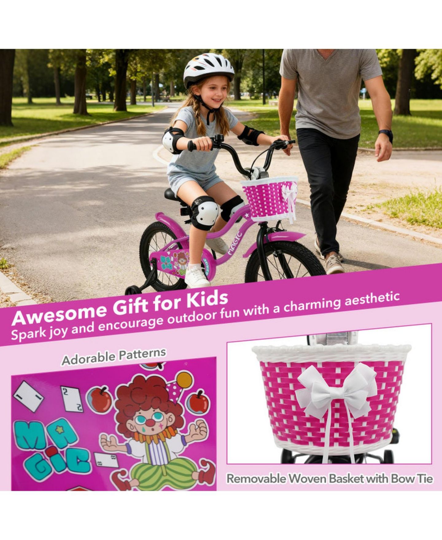 Детская игрушка SUGIFT 16 in Kids Bike with Training Wheels for Ages 4-7 Years Old, цвет: Розовый — фото 9