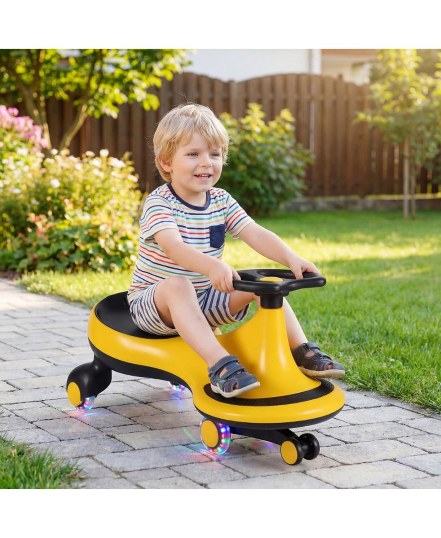 Детская игрушка SUGIFT Ride-On Wiggle Toy Car with Flashing Wheels, Battery-Free, Ages 3-8, цвет: Жёлтый — фото 2