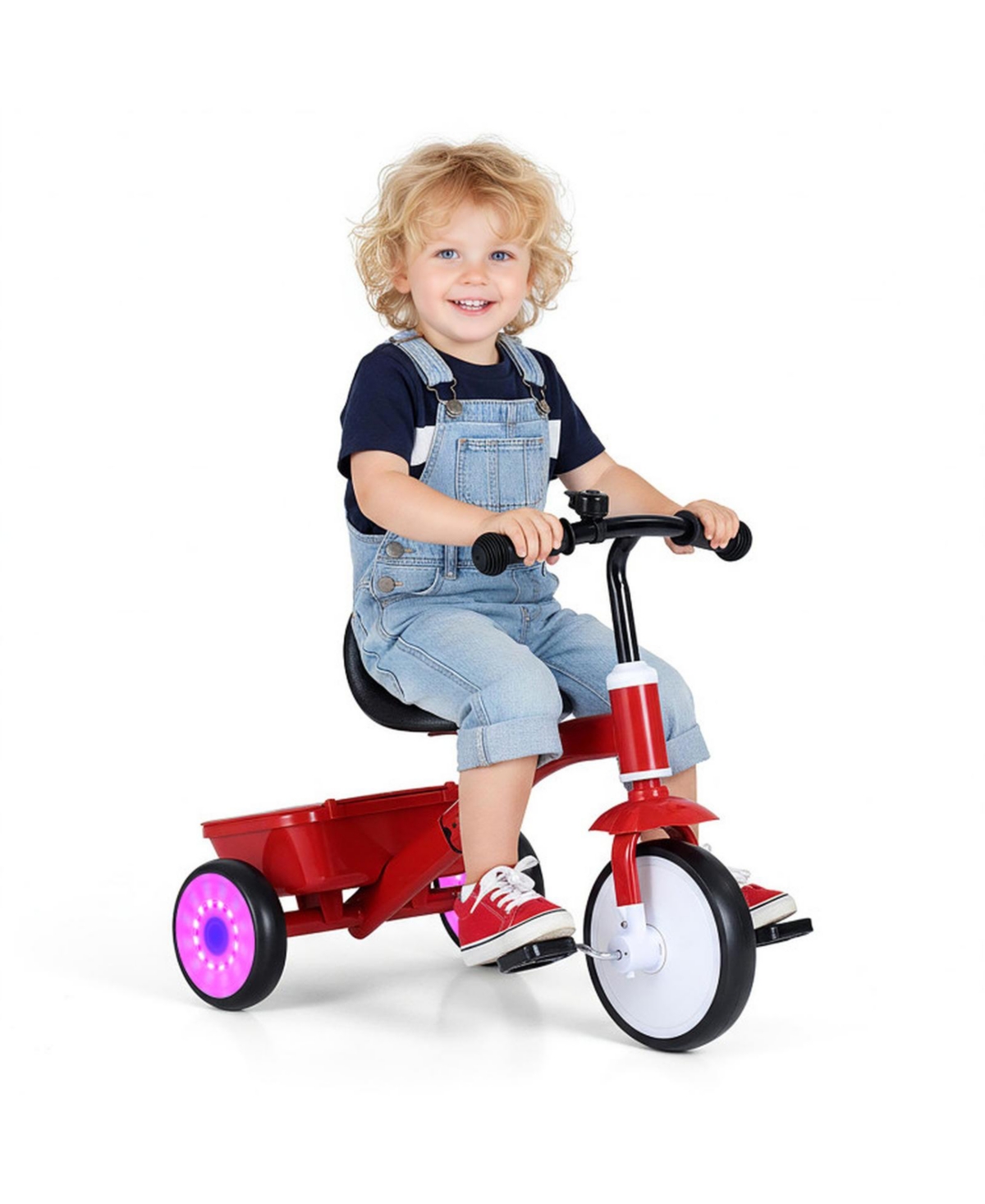 Sugift Toddler Tricycle with Glowing Wheels 4-Level Adjustable Seat