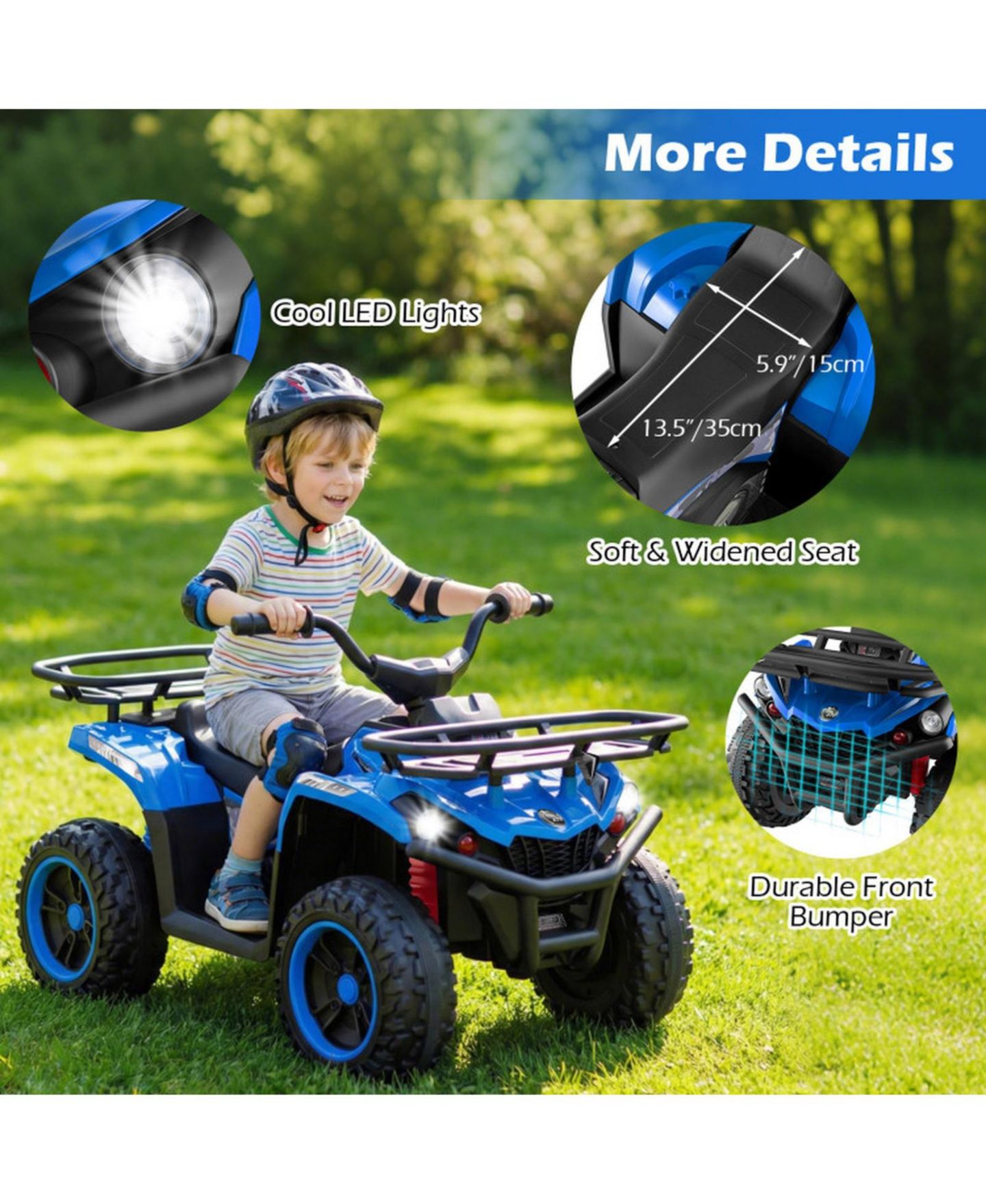 Детская игрушка SUGIFT 24V Electric Ride-On Quad with LED Headlights, Ages 3-8, цвет: Синий — фото 6