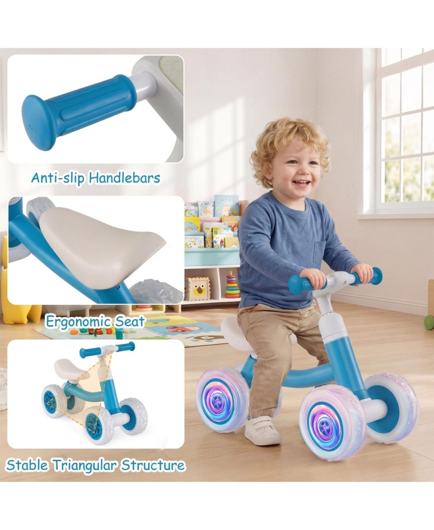 Детская игрушка SUGIFT Baby Adjustable Light-Up Wheels Balance Bike, Ages 1+, цвет: Синий — фото 4