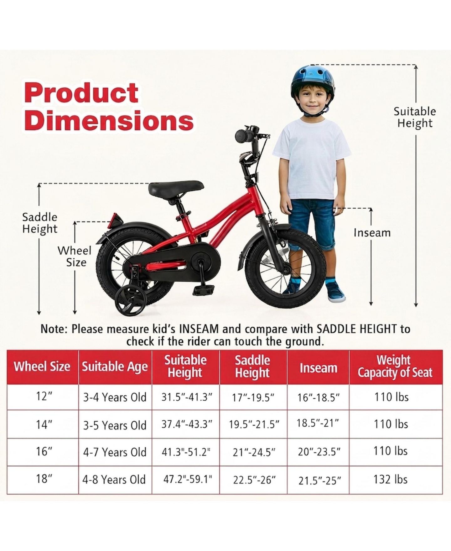 Детская игрушка SUGIFT 12" Adjustable Kids' Bike with Training Wheels, Ages 3-4, цвет: Красный — фото 3