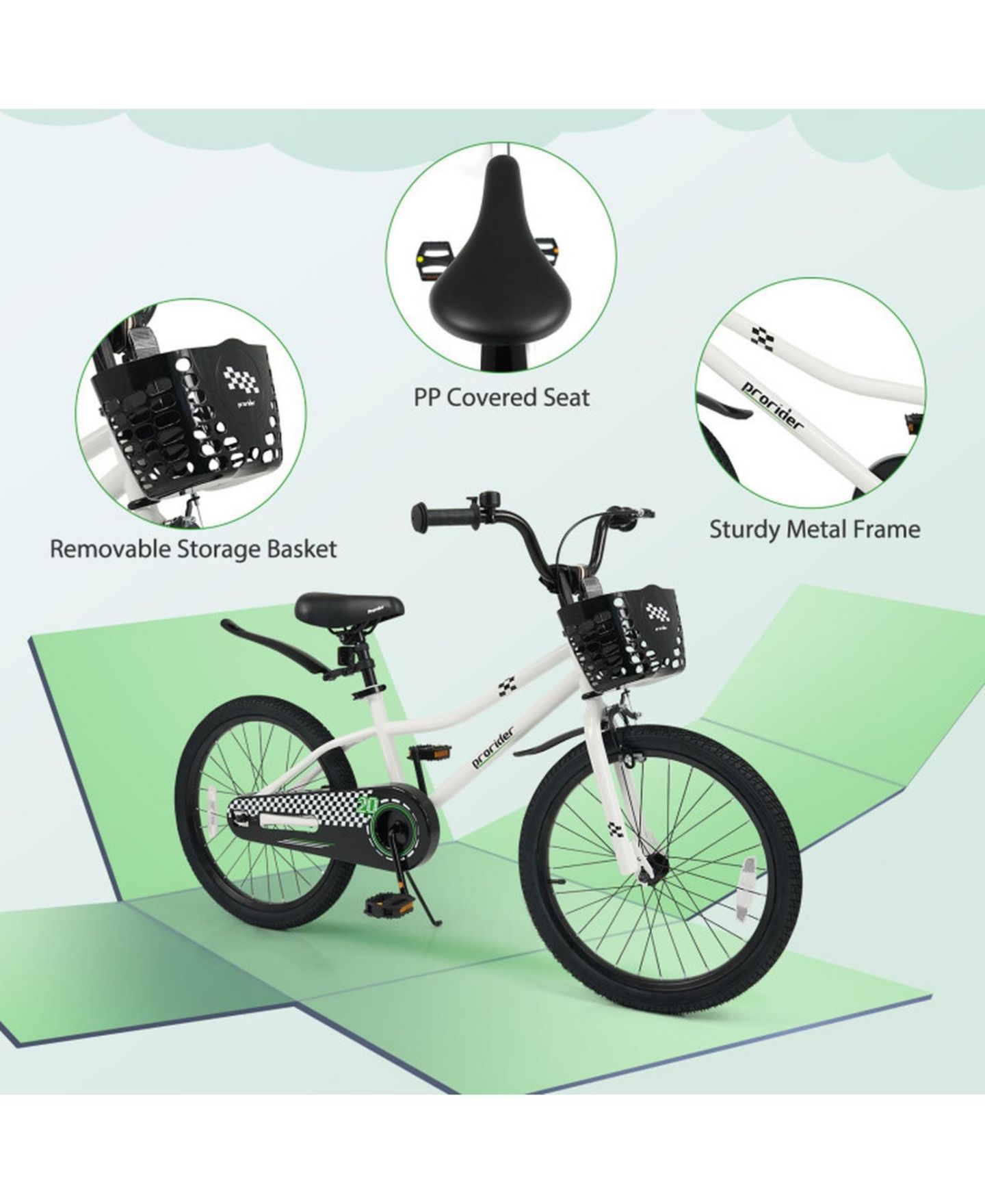Детская игрушка SUGIFT 20" Adjustable Kids Bike with Storage Basket, Ages 8+, цвет: Белый — фото 8