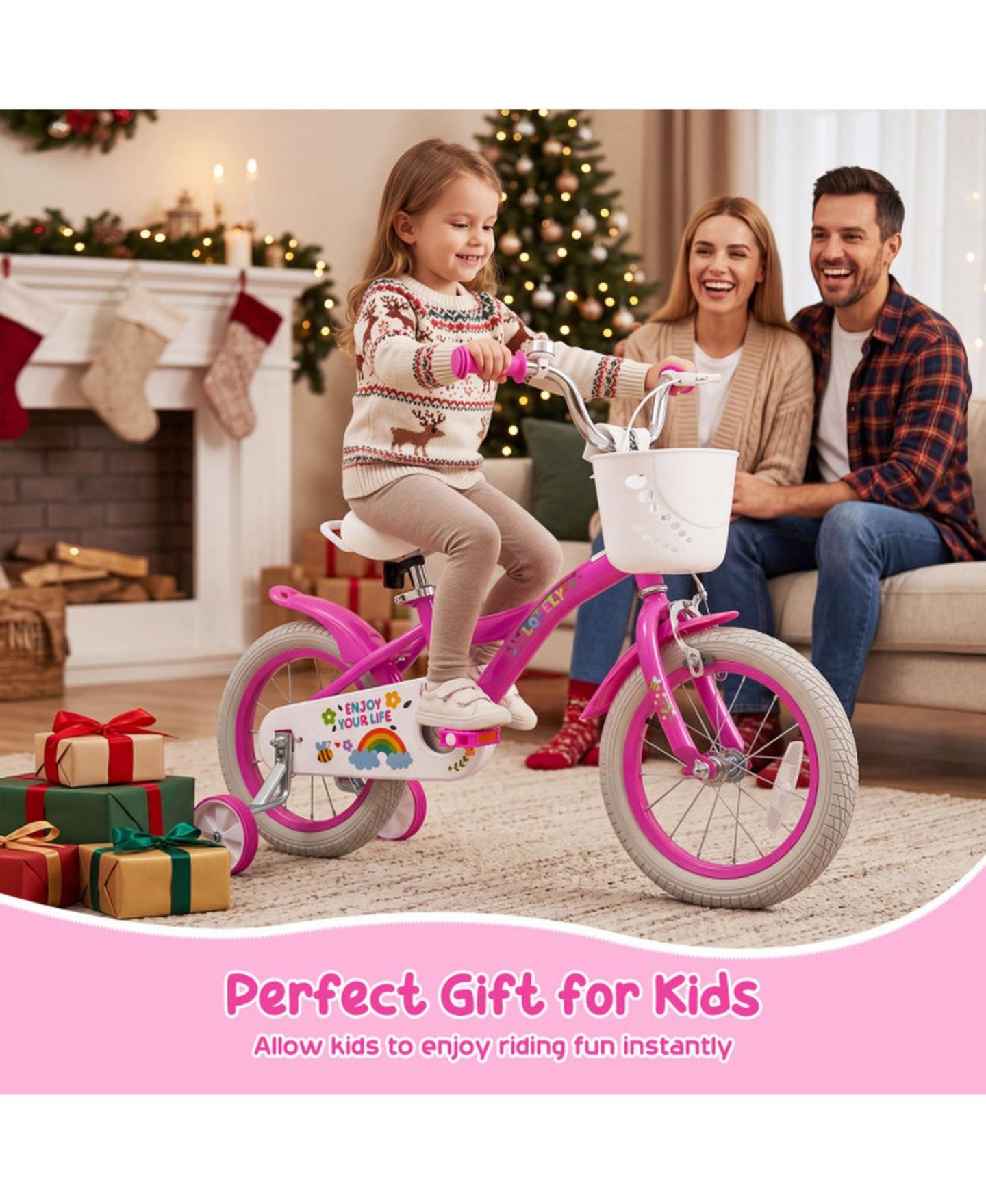 Детская игрушка SUGIFT 14-Inch Adjustable Girls Bike with Dual Brake System and Training Wheels, Ages 3-5, цвет: Розовый — фото 8