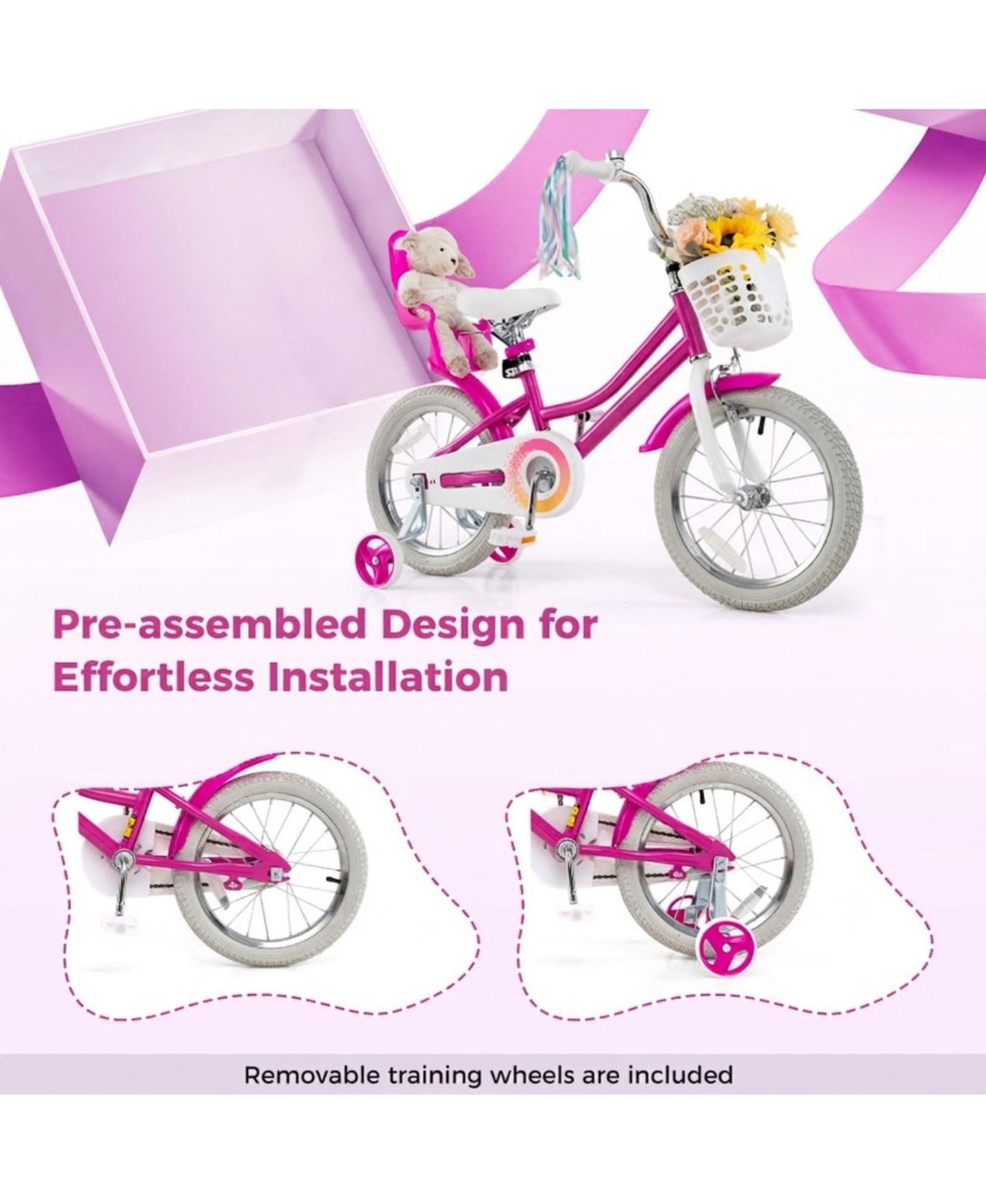 Детская игрушка SUGIFT Kids 16" Bike with Training Wheels and Dual Brake System, Ages 3-7, цвет: Тёмный розовый — фото 8