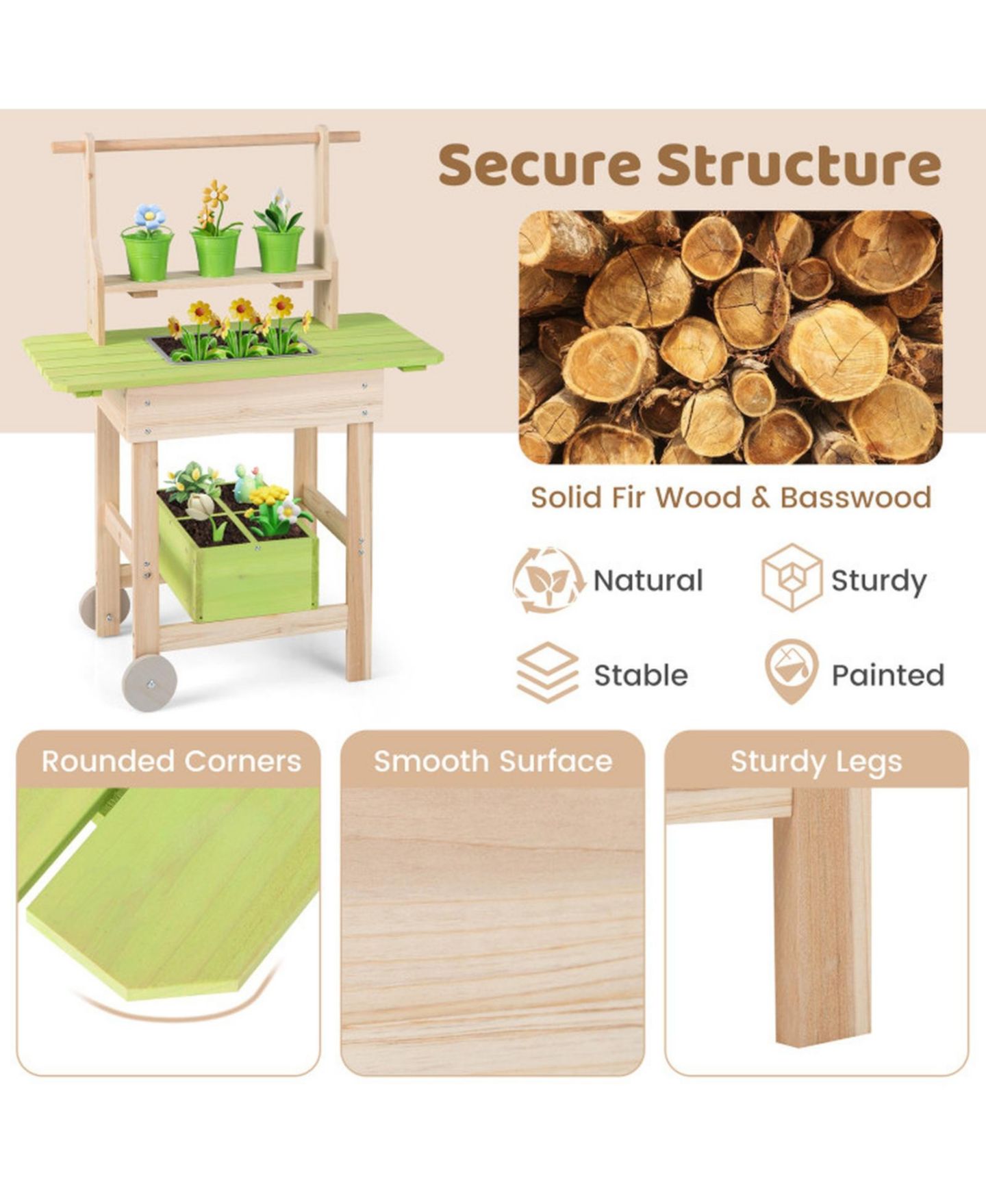 Детский игровой набор SUGIFT Wooden Garden Mud Kitchen 7-Piece Playset, Ages 3+, цвет: Натуральный — фото 5