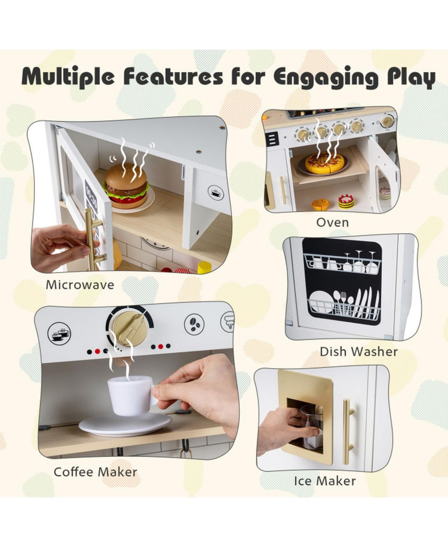 Детские игрушки SUGIFT Lights and Sounds Wooden 14-Piece Play Kitchen, Ages 3+, цвет: Белый — фото 7