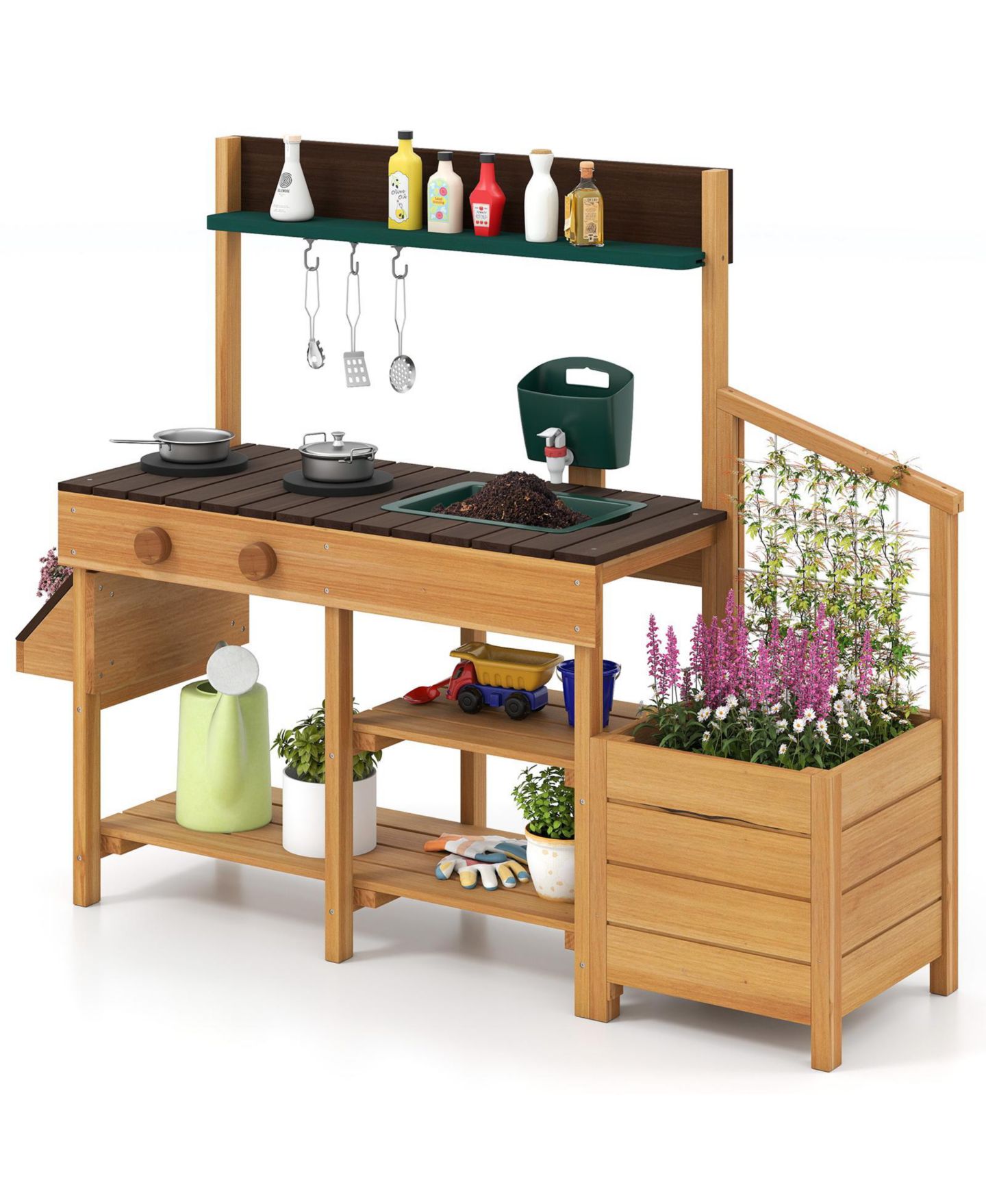 Детская игрушка SUGIFT Wooden Mud Kitchen With Sink Playset, Ages 3-8, цвет: Натуральный — фото 11