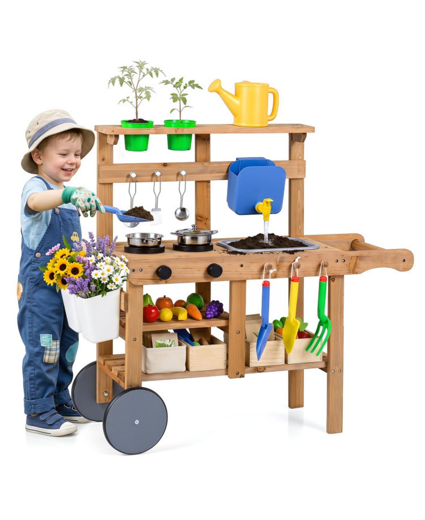 Детские игрушки SUGIFT Water Tank & Sink 15-Piece Mud Kitchen, Ages 3+, цвет: Натуральный — фото 11