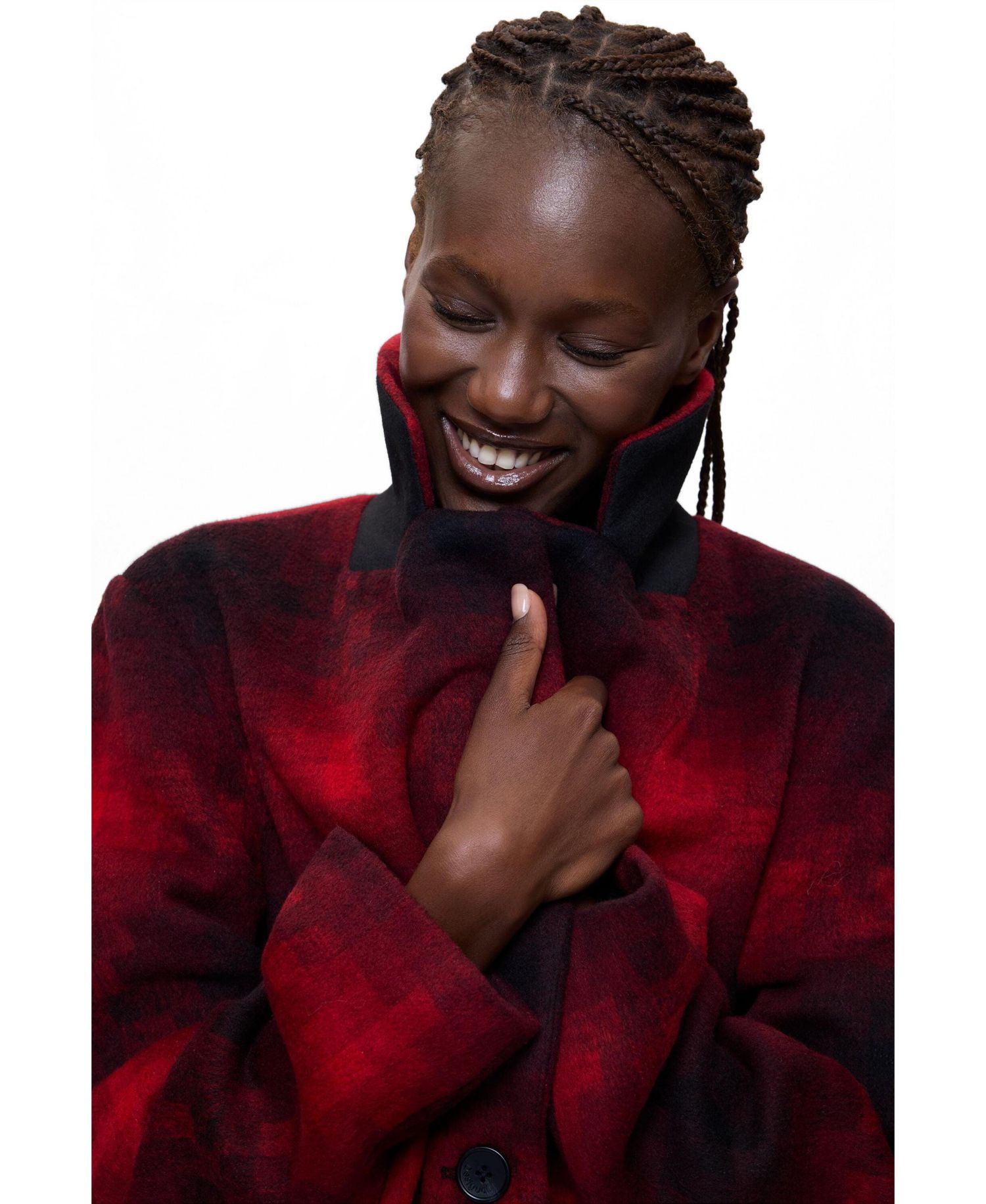 Women's Long Checked Coat with wool