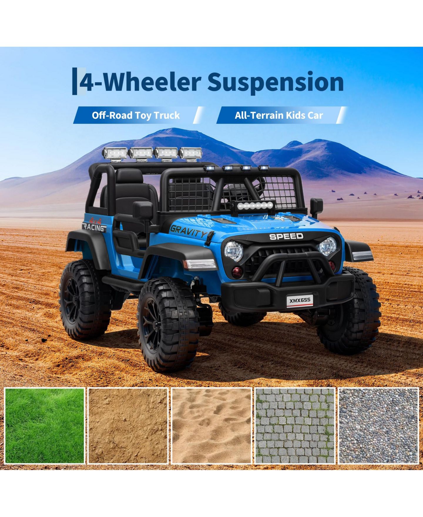Детская игрушка homfan 24V 4WD 2-Seater Ride-On Truck, Ages 3-8, цвет: Синий — фото 5