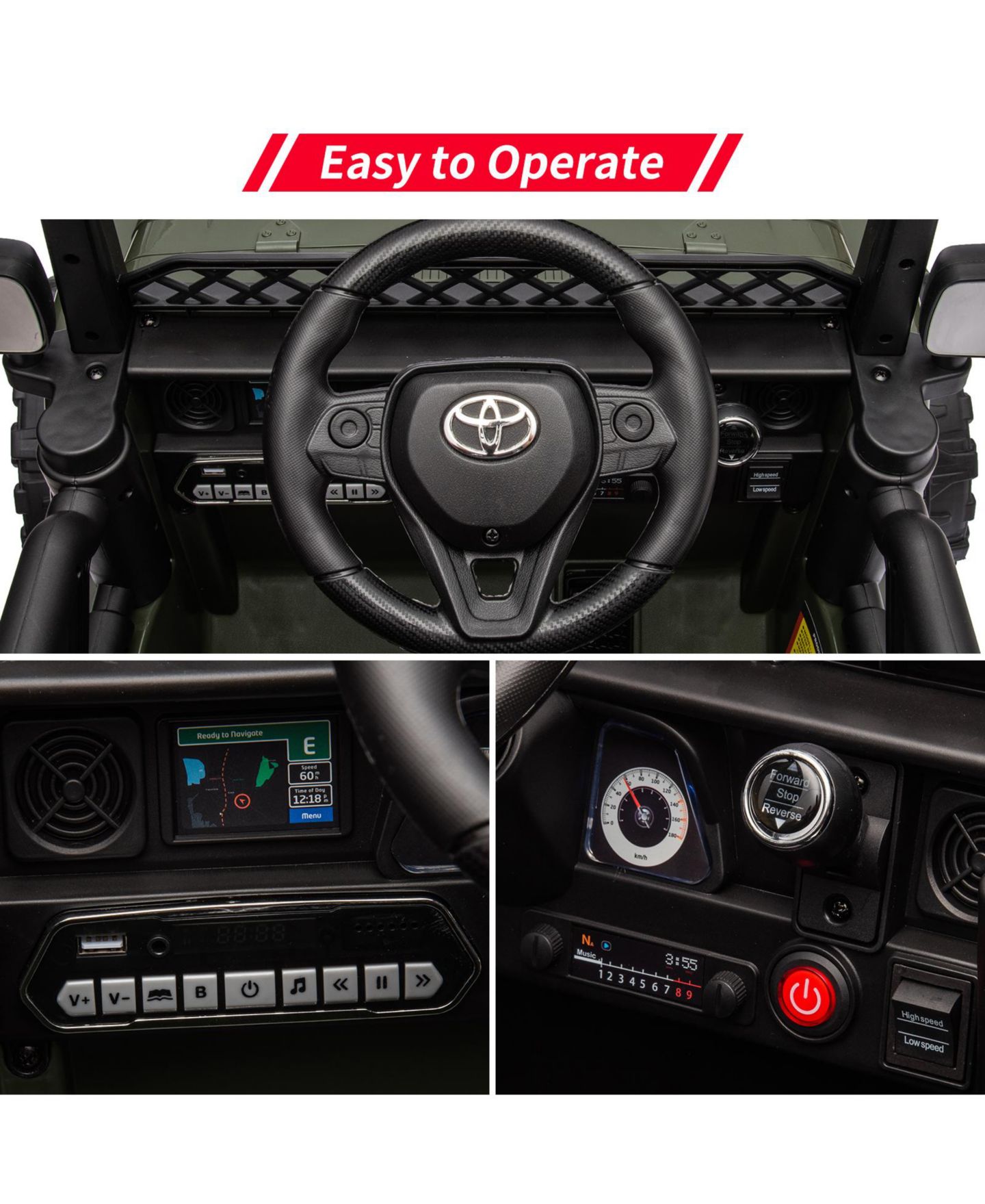 Детская игрушка homfan Licensed Toyota Electric Ride On Truck with Remote Control and LED Lights, Up to 66 lbs, Ages 3+, цвет: Зелёный — фото 4
