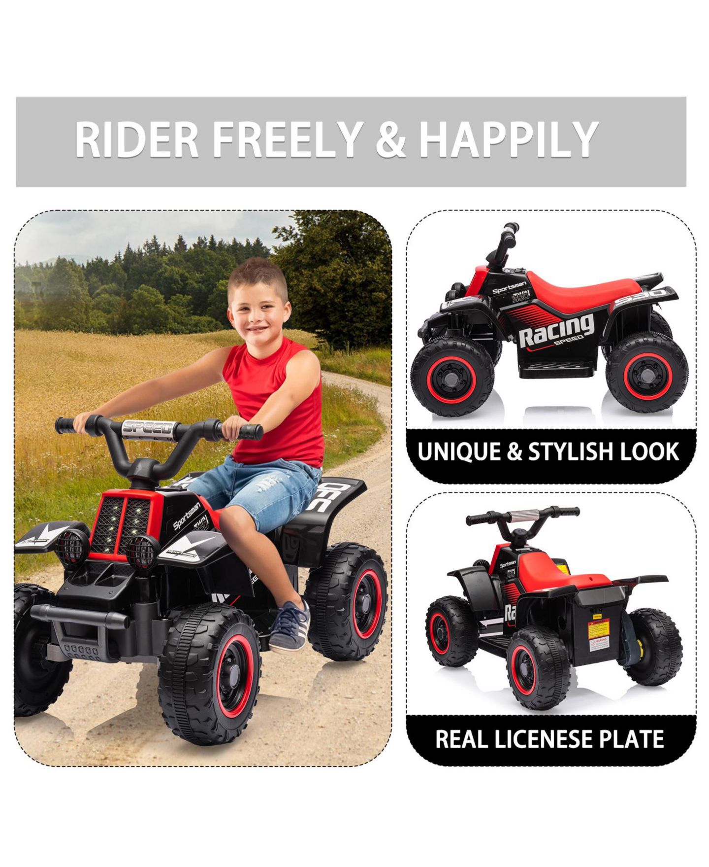 Детская игрушка homfan 6V Kids Electric Ride-On ATV Quad with LED Headlights, Ages 3+ — фото 9