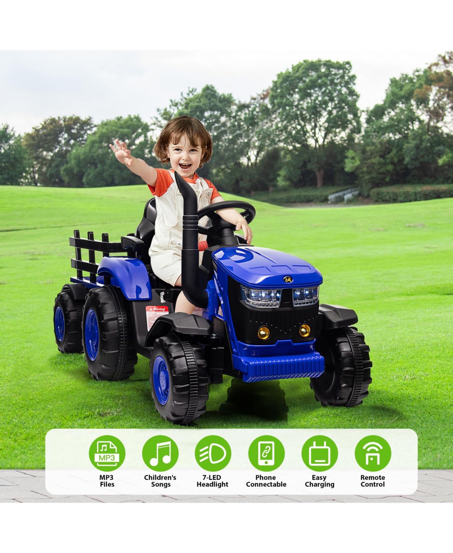 Детская игрушка homfan Electric Ride-On Tractor with Garden Cart Trailer, 12V Rechargeable, Remote Control, Up to 66 lbs, Ages 3-8 — фото 4