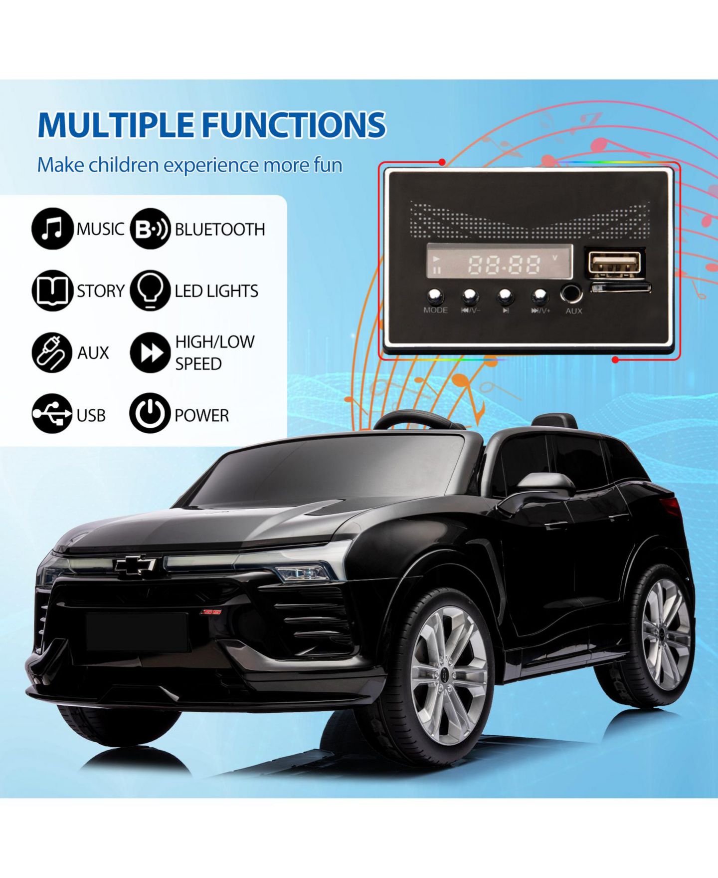 Детская игрушка homfan Licensed Chevrolet 24V Battery-Powered Ride-On SUV with Remote Control, 2-Seater, от 3 лет — фото 5