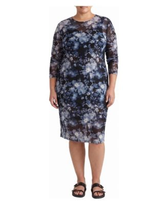 Plus Size Thames Fog Sheer Mesh Floral Dress