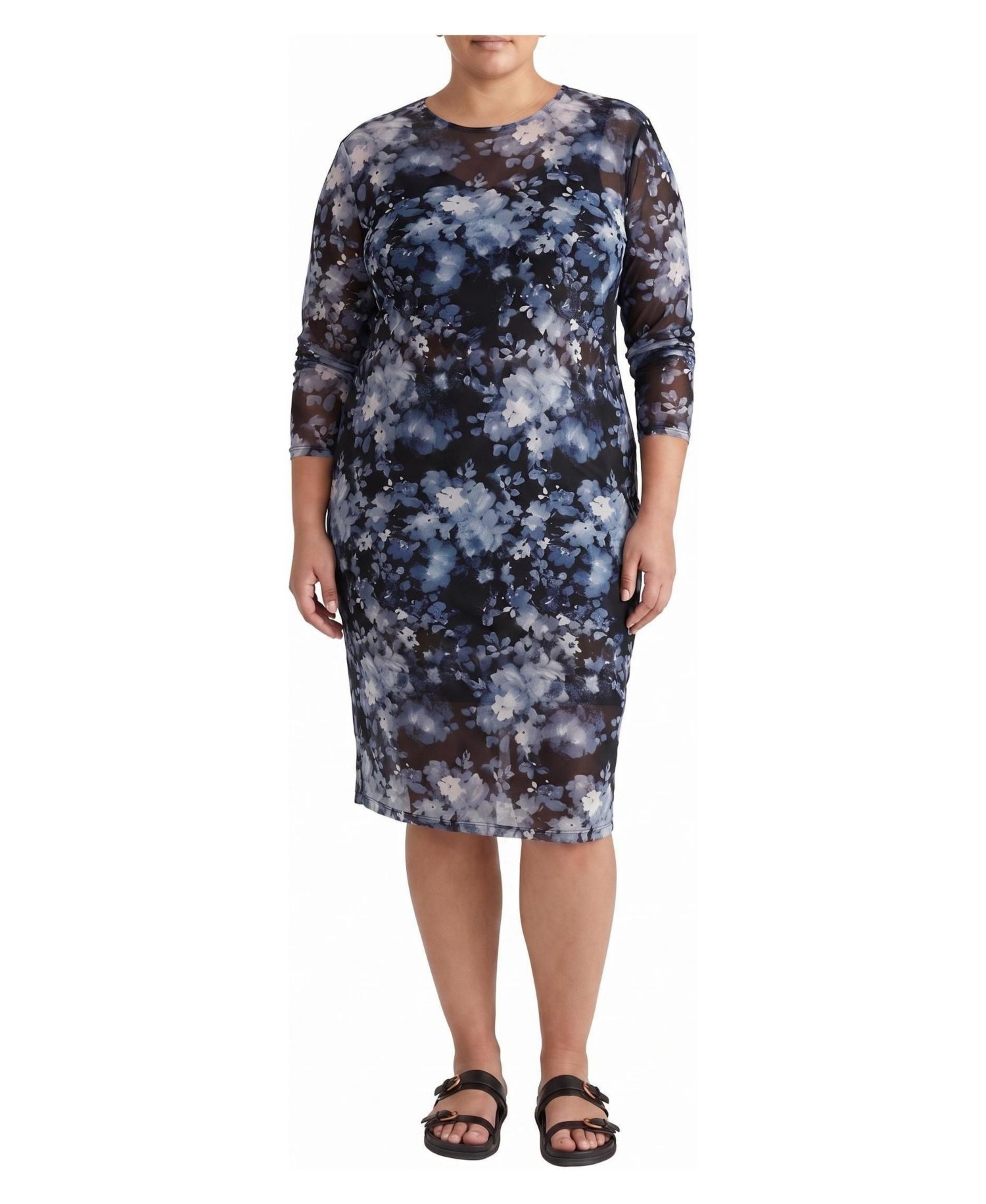 Plus Size Thames Fog Sheer Mesh Floral Dress