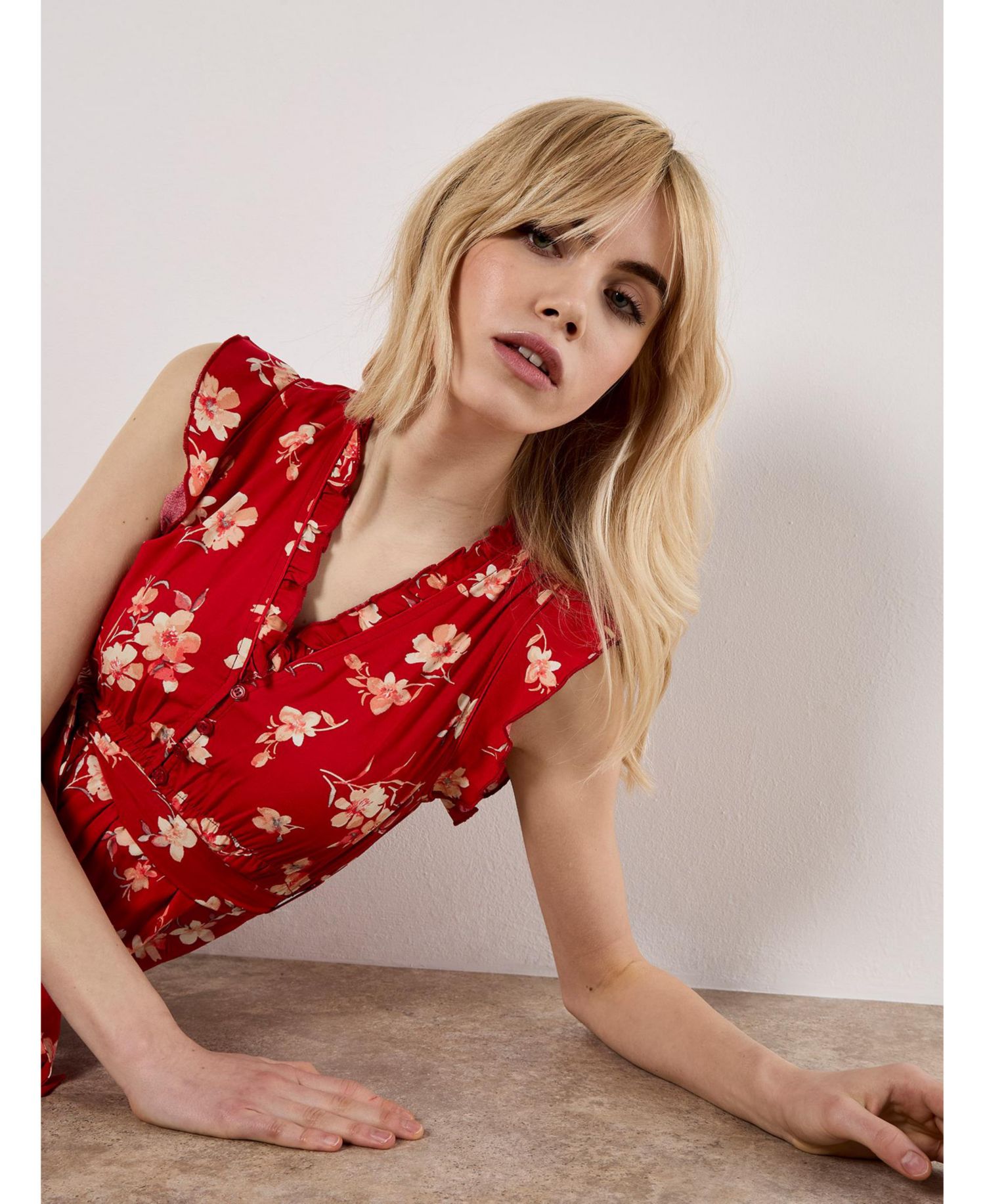 Women's Rock Cress Floral-Print Button-Front Ruffle-Cap-Sleeve Midi Dress