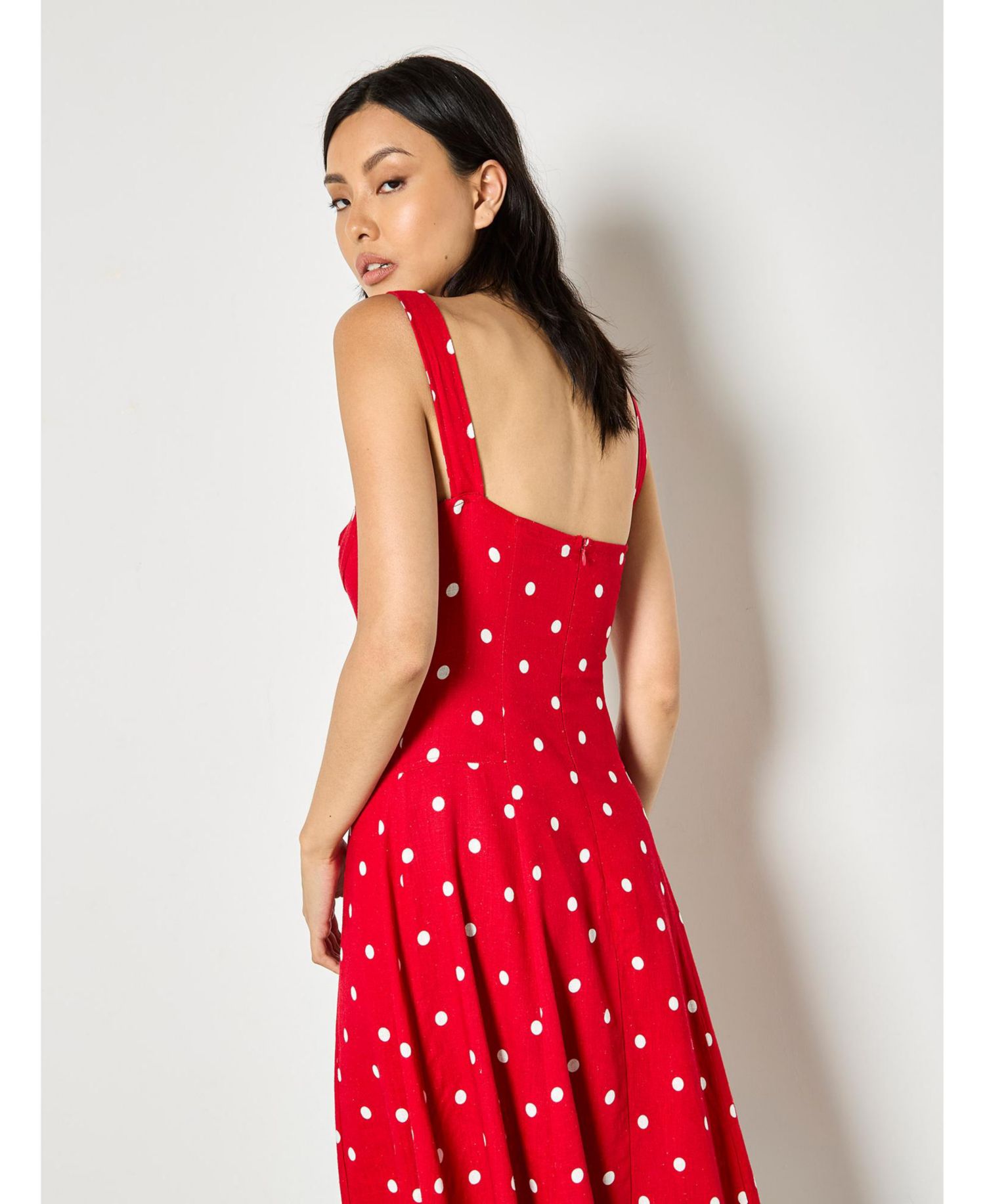 Women's Polka-Dot Square Neck Midi Dress