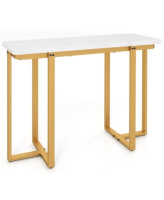 Modern Console Table 42" with Faux Marble and Geometric Frame