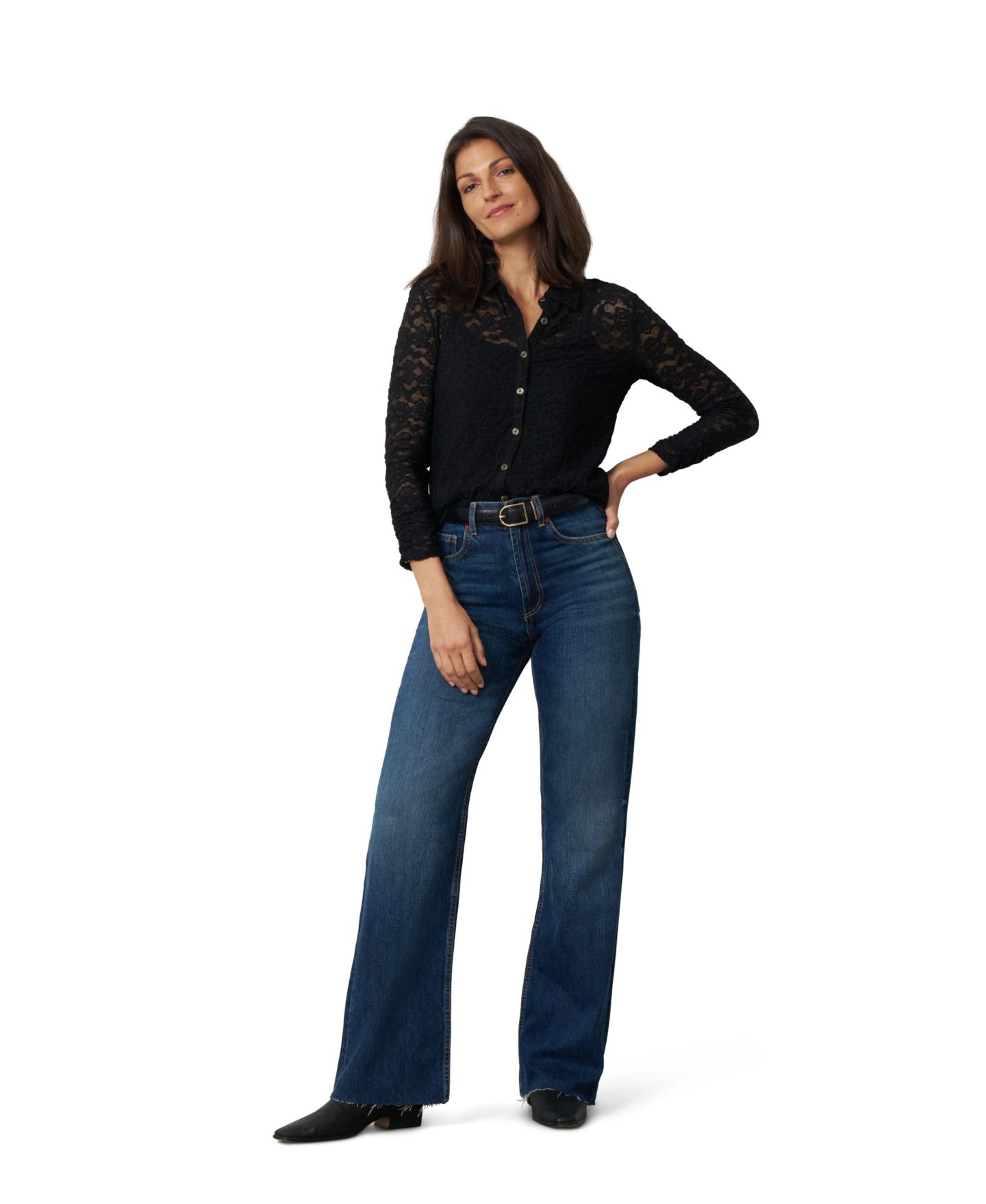 Женский топ Cable & Gauge Long-Sleeve Button-Front Lace Knit Top, цвет: Угольно-чёрный — фото 4