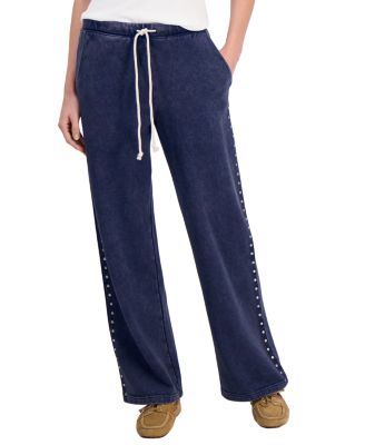 Petite Lounge Wide-Leg Stud-Embellished Pants