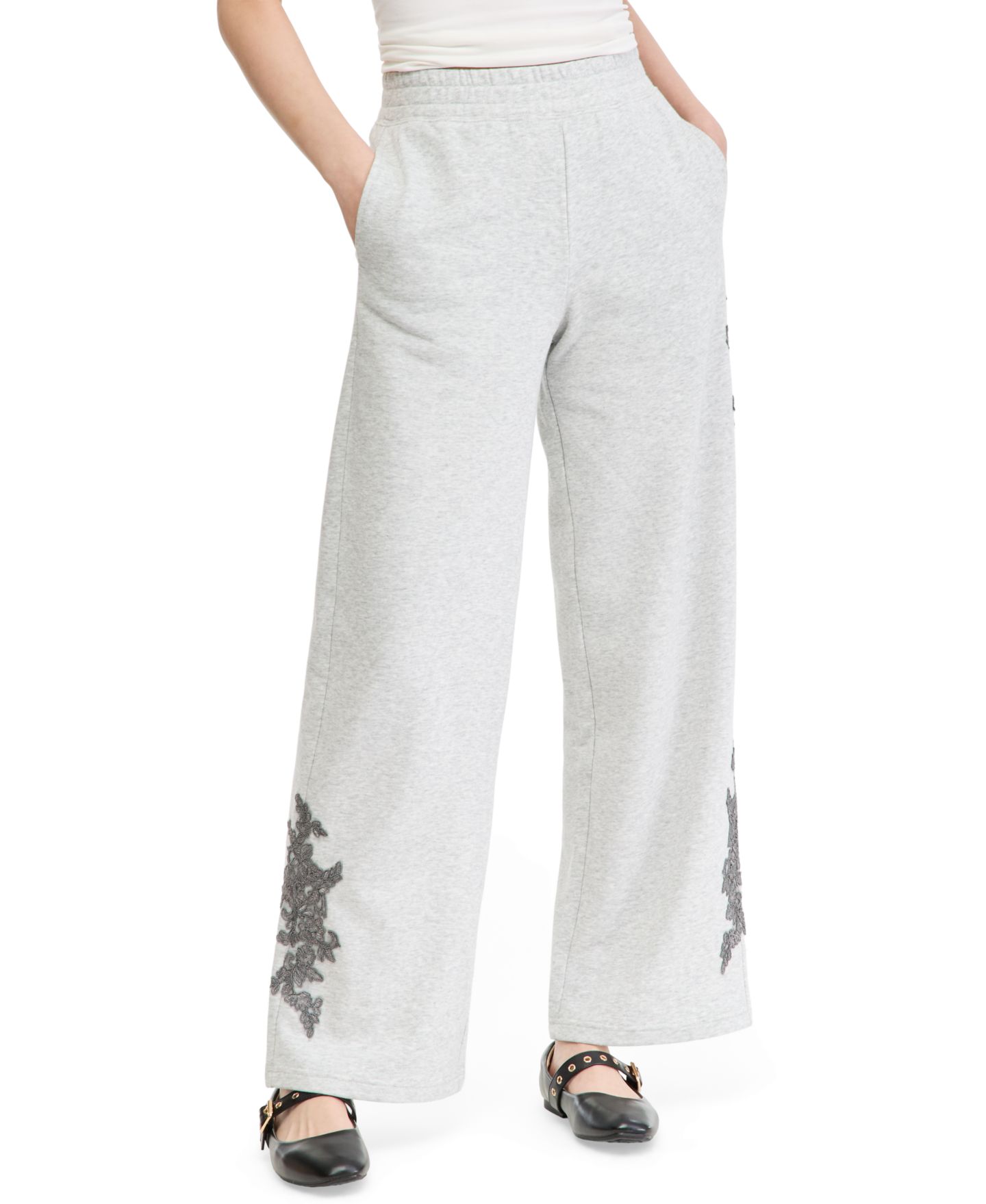 Женские брюки And Now This French Terry Wide Leg Embellished High Rise, цвет: Меланжевый серый — фото 3