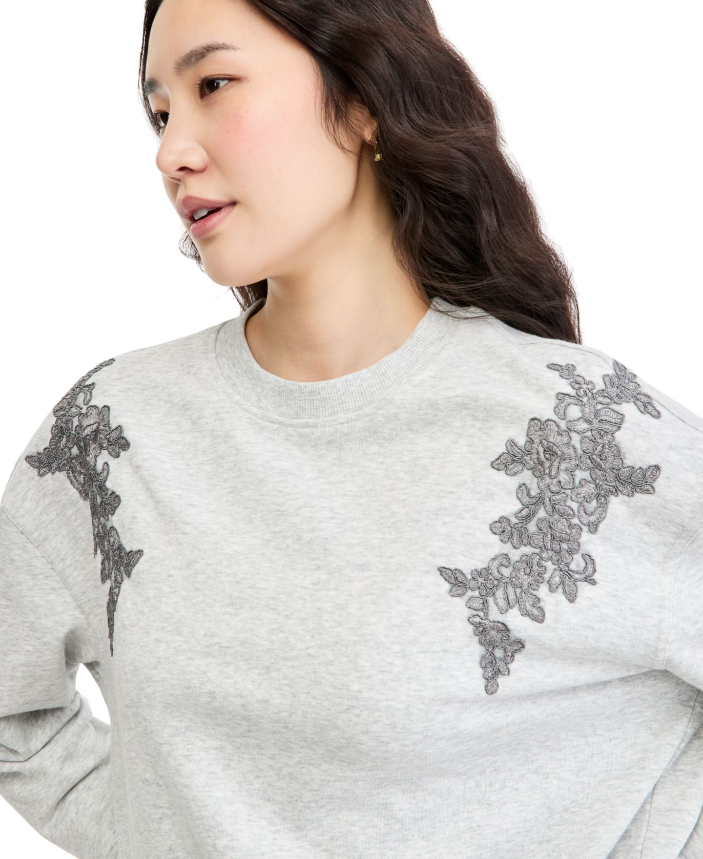 Женская толстовка And Now This Petite Embellished French Terry Crewneck, цвет: Светлый меланжевый серый — фото 3