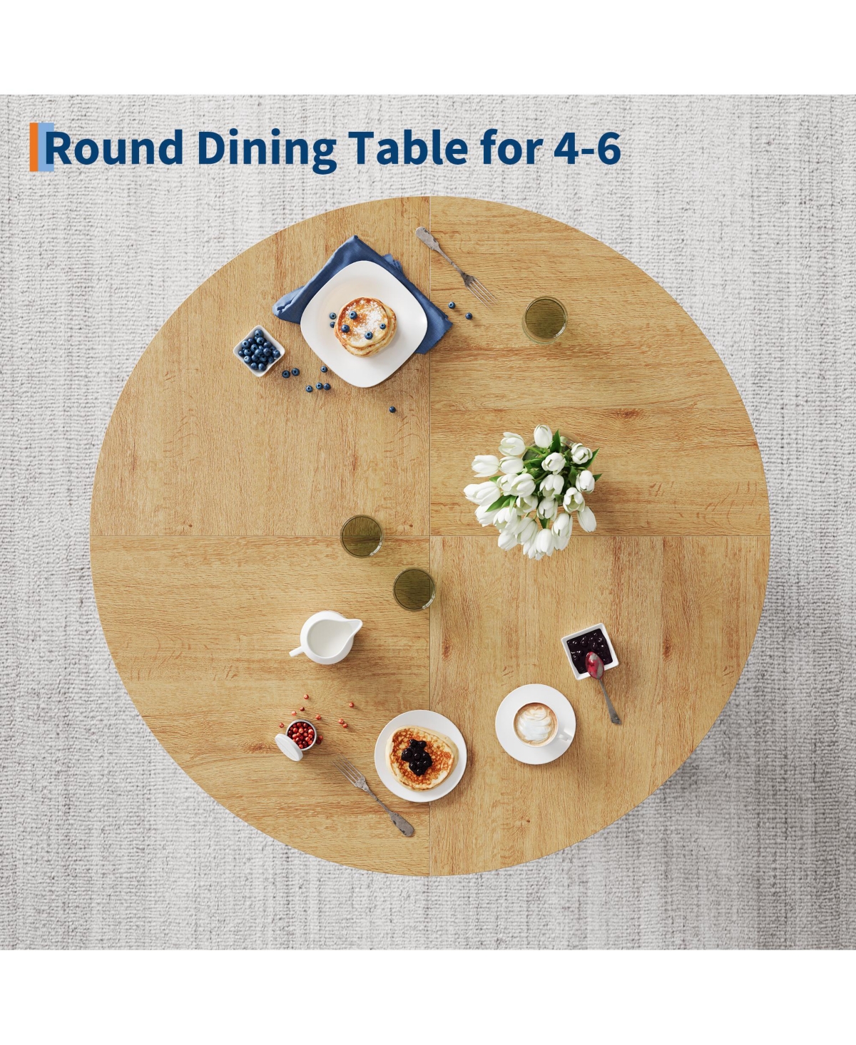 Gaomon Round Dining Room Table for 4-6, 47" Wood Kitchen with Sturdy Base, Farmhouse Circle Tables Living Room, Apartment